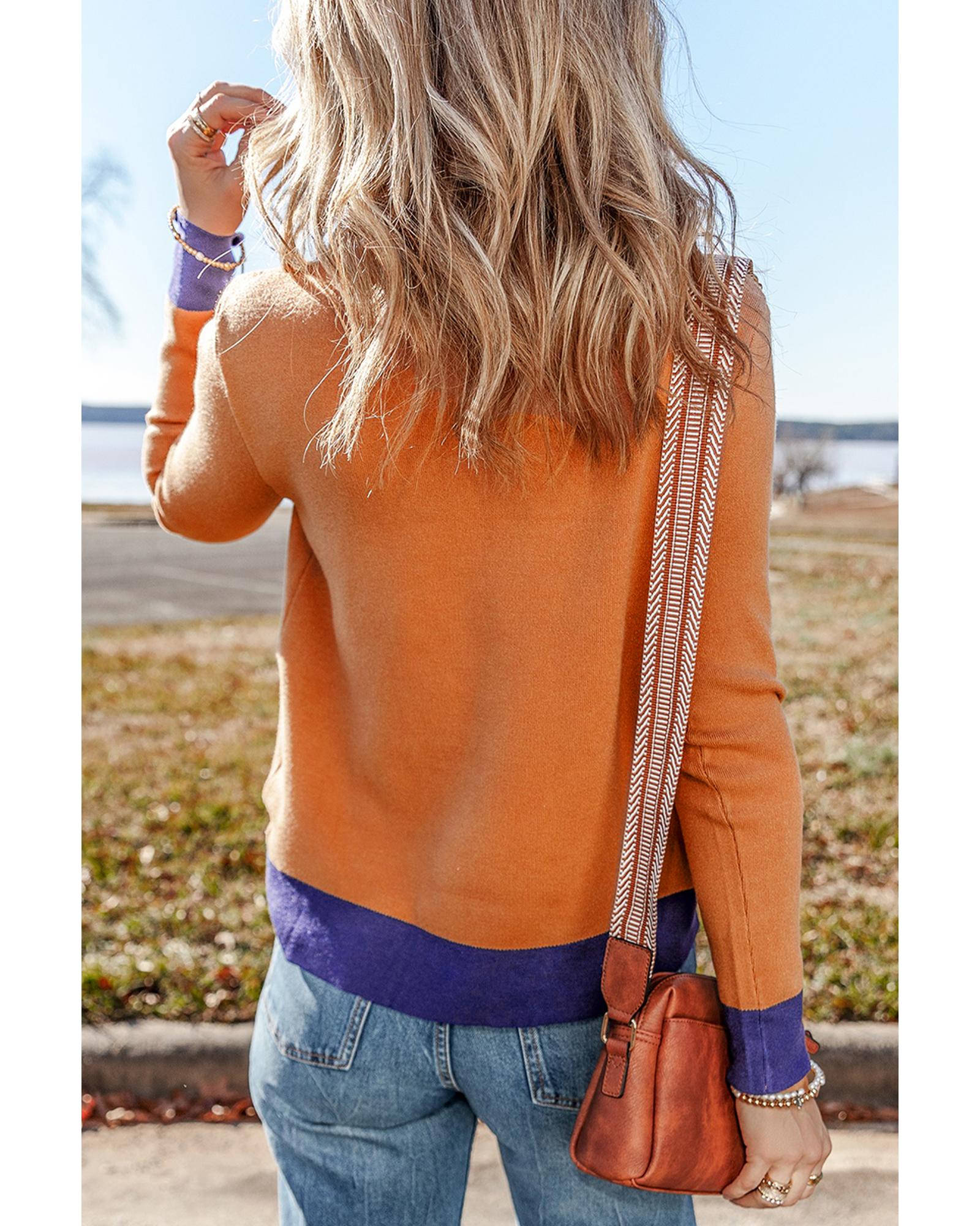 Straw Yellow Color Contrast Edge Mock Neck Slim Fit Sweater - XL