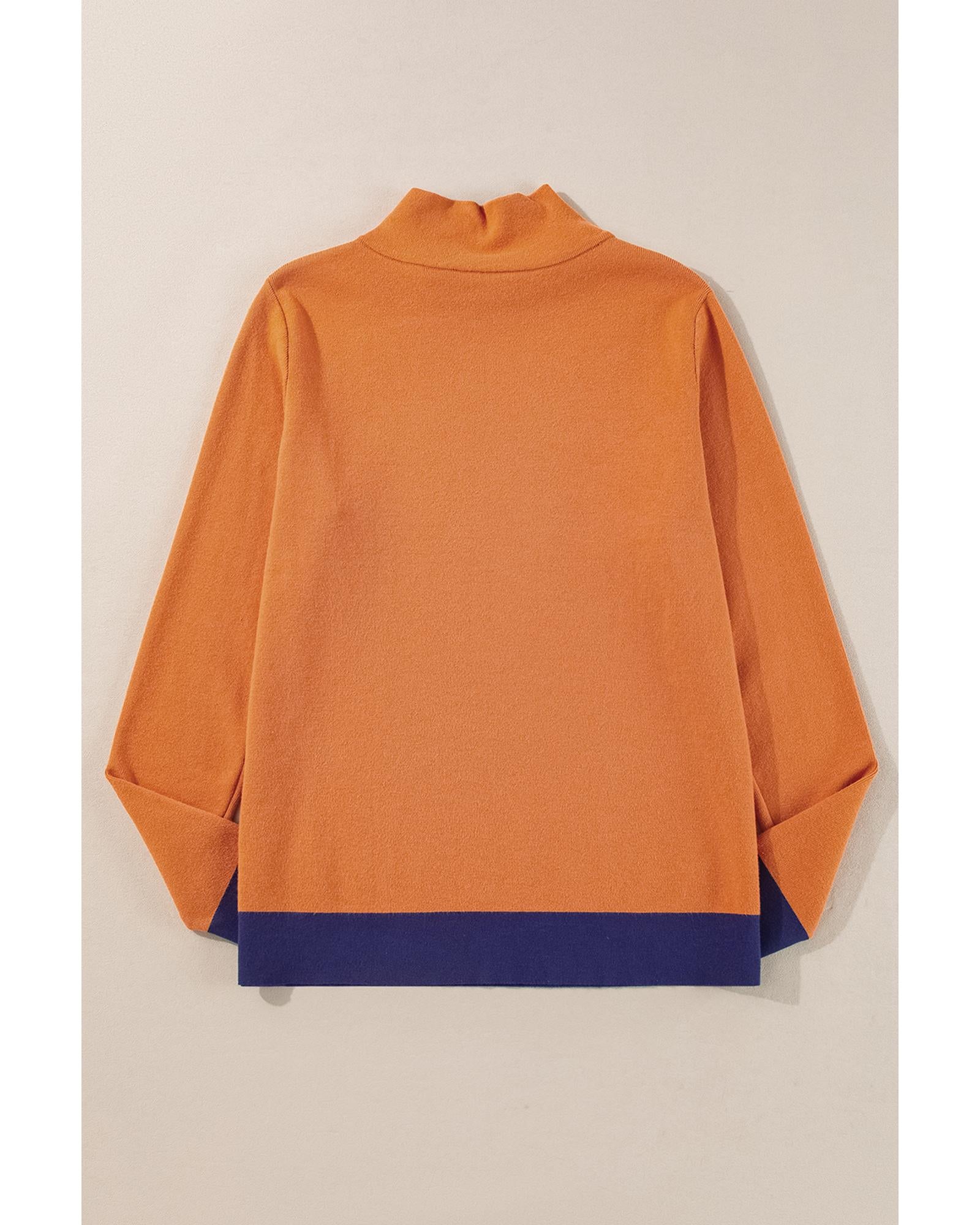 Straw Yellow Color Contrast Edge Mock Neck Slim Fit Sweater - XL