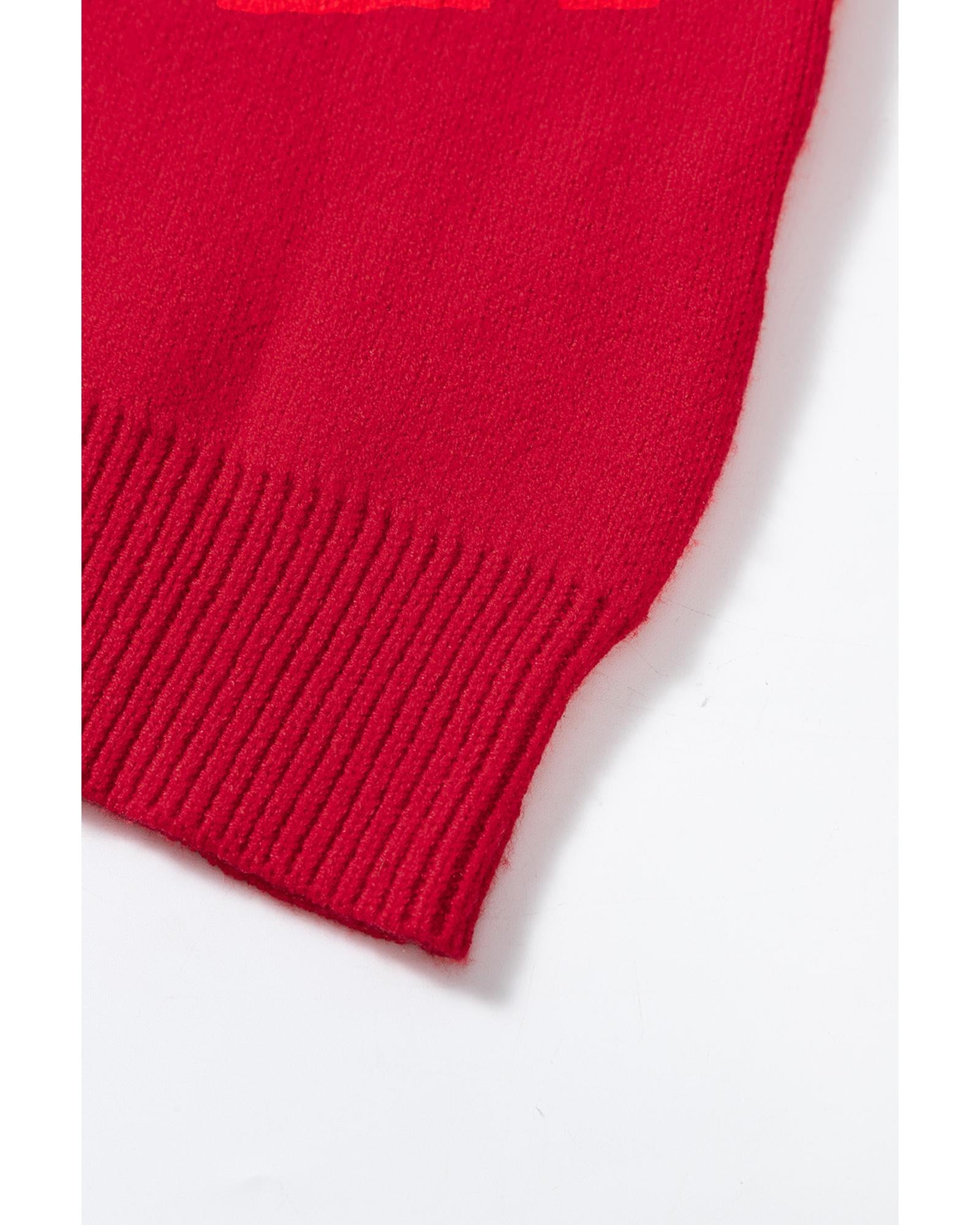 Racing Red Merry Graphic Sequin Sleeve Turtleneck Sweater - L