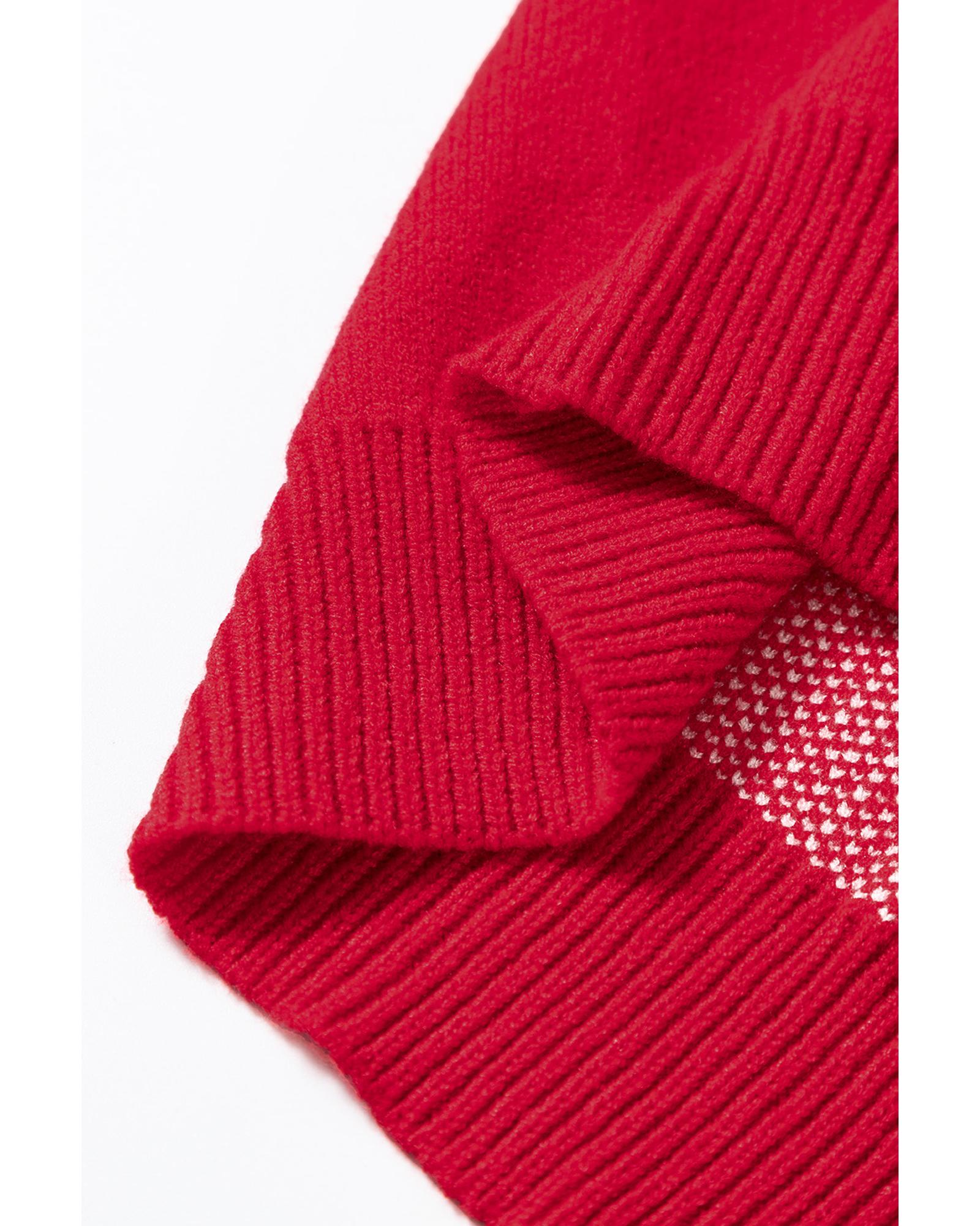 Racing Red Merry Graphic Sequin Sleeve Turtleneck Sweater - M