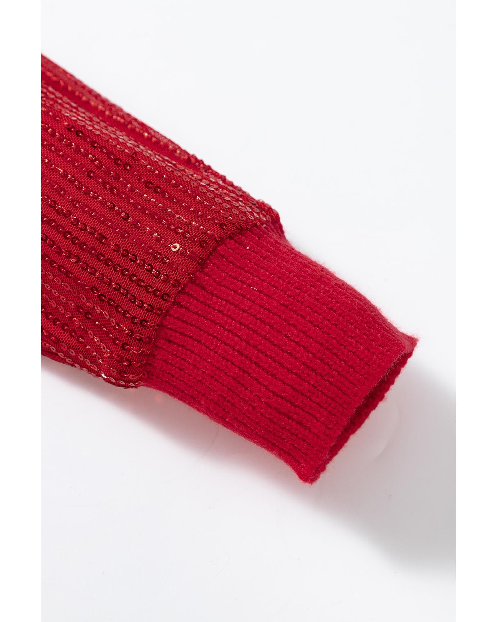 Racing Red Merry Graphic Sequin Sleeve Turtleneck Sweater - S