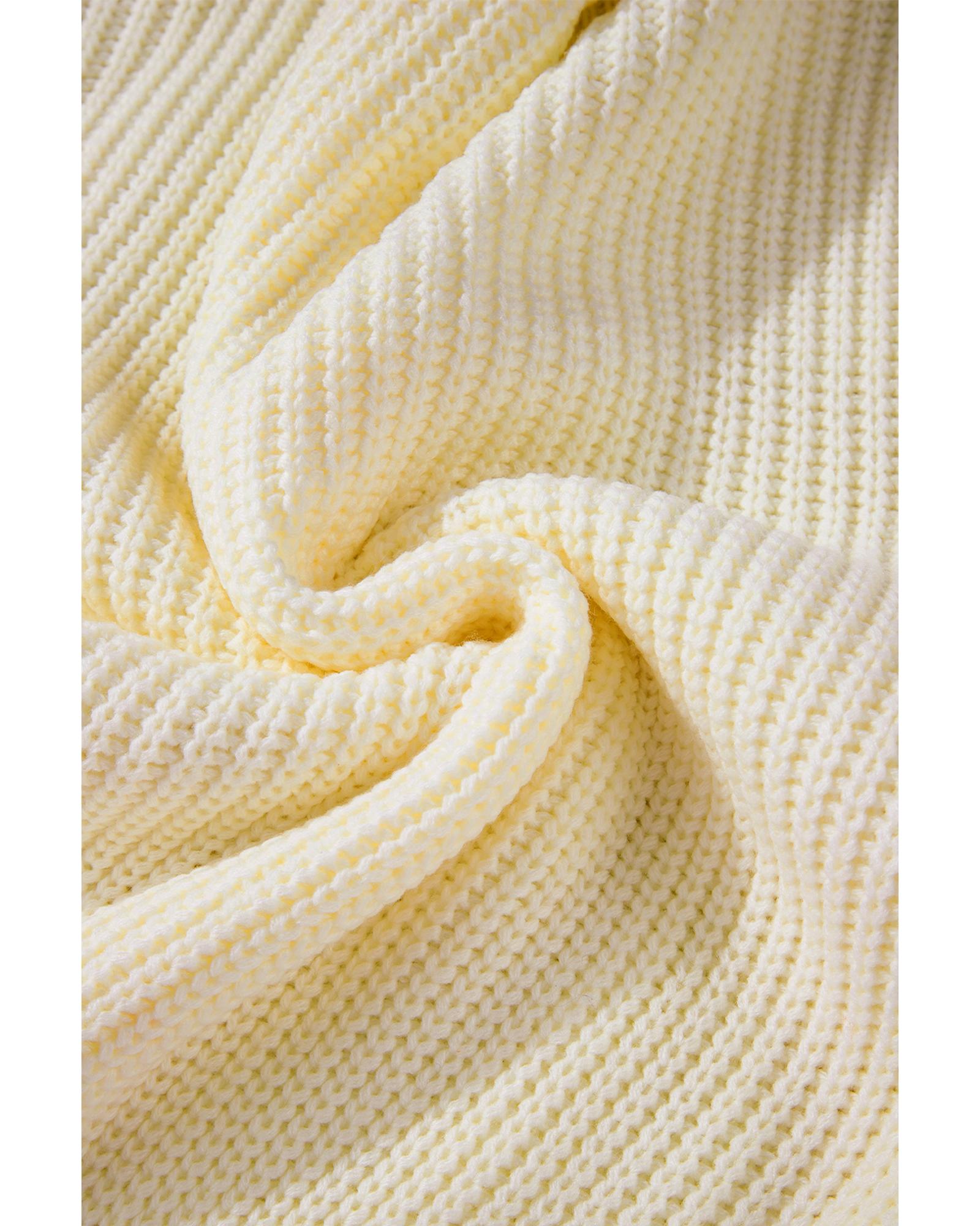 Beige Cable Knit Pumpkin Raw Hem V Neck Loose Sweater - XL