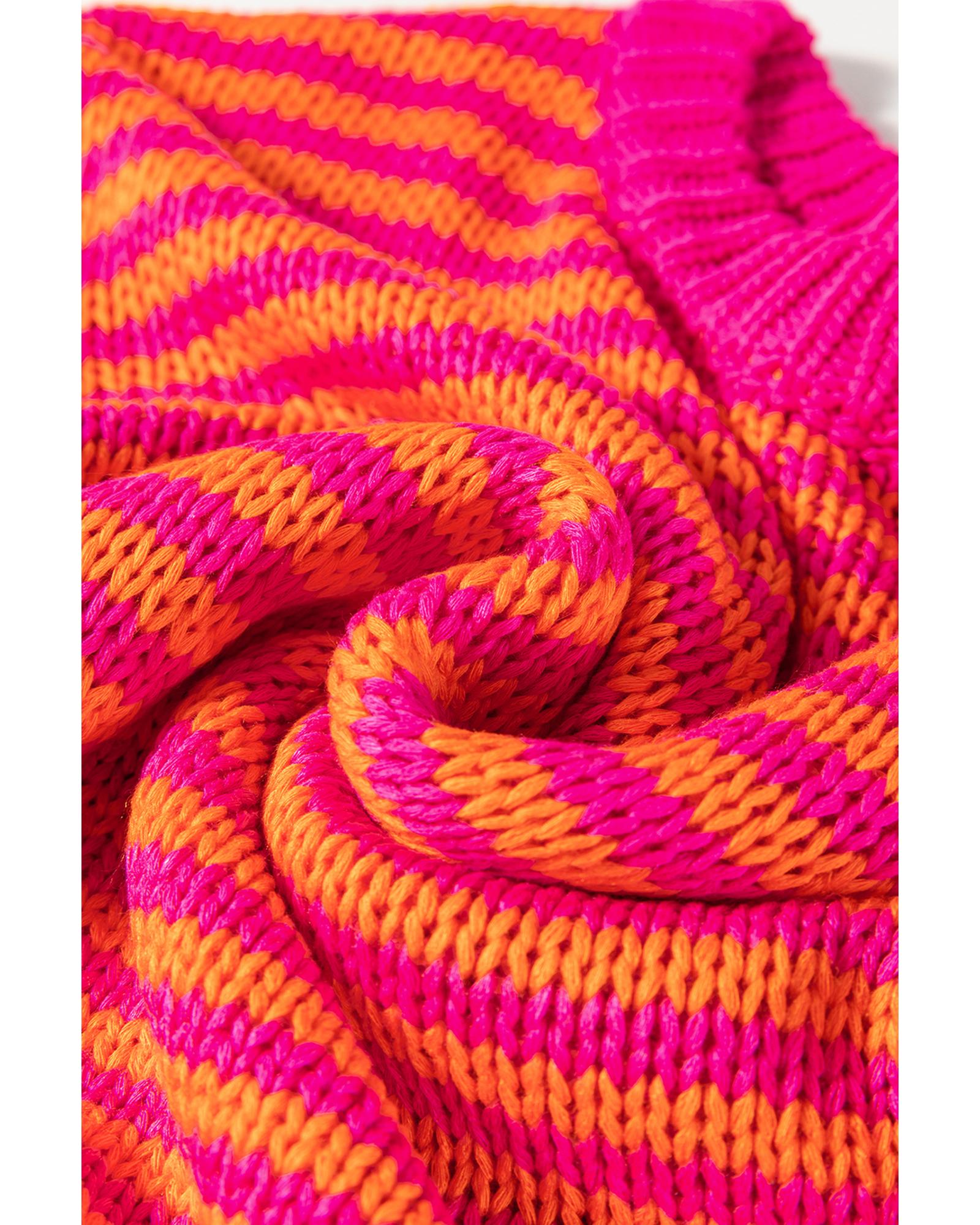Rose Stripe 3/4 Puff Sleeve Drop Shoulder Sweater - L