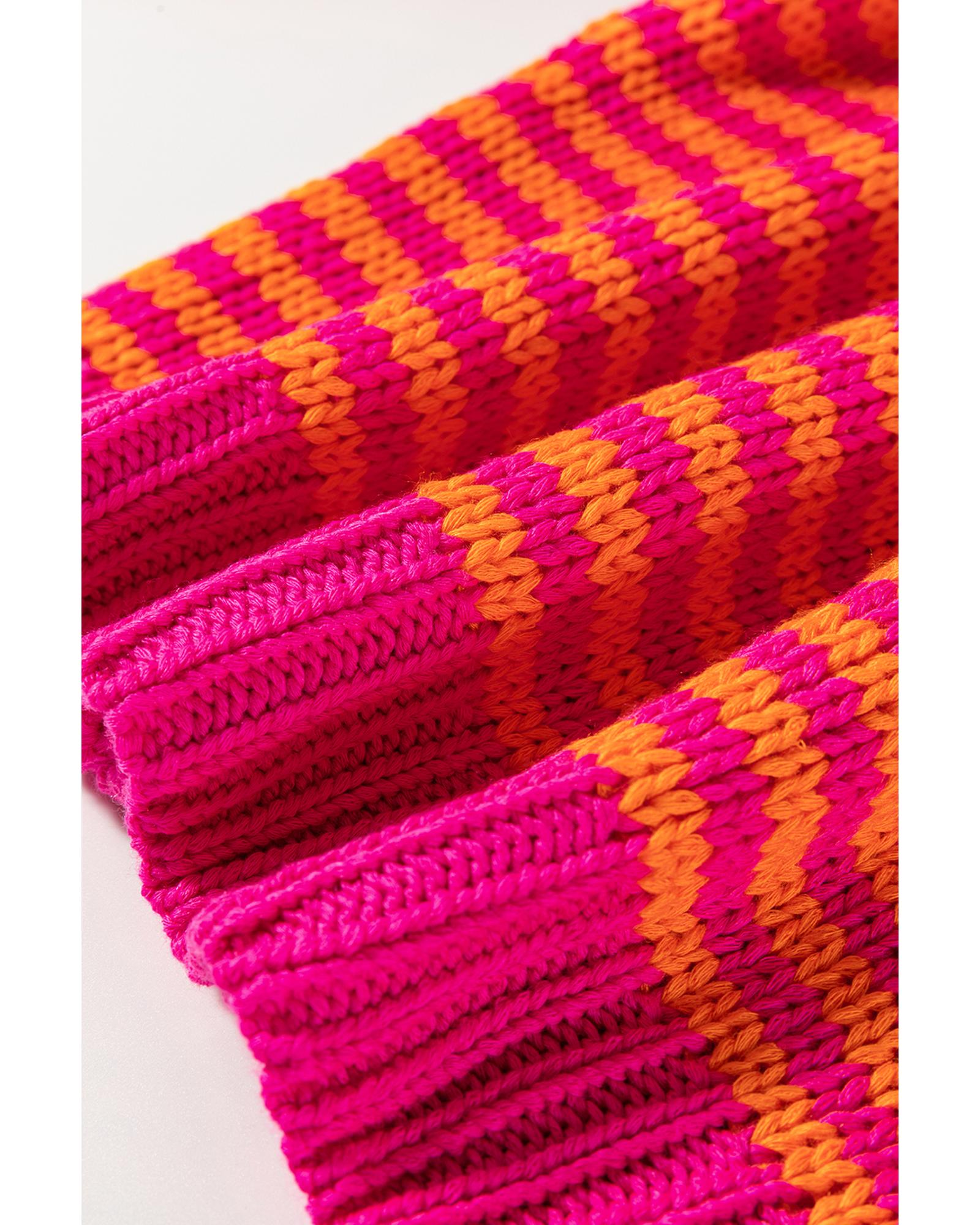 Rose Stripe 3/4 Puff Sleeve Drop Shoulder Sweater - XL