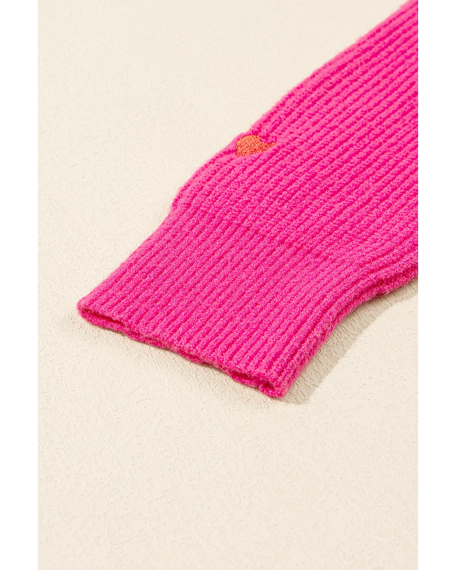 Rose Red Heart Shape Drop Shoulder Round Neck Sweater - M