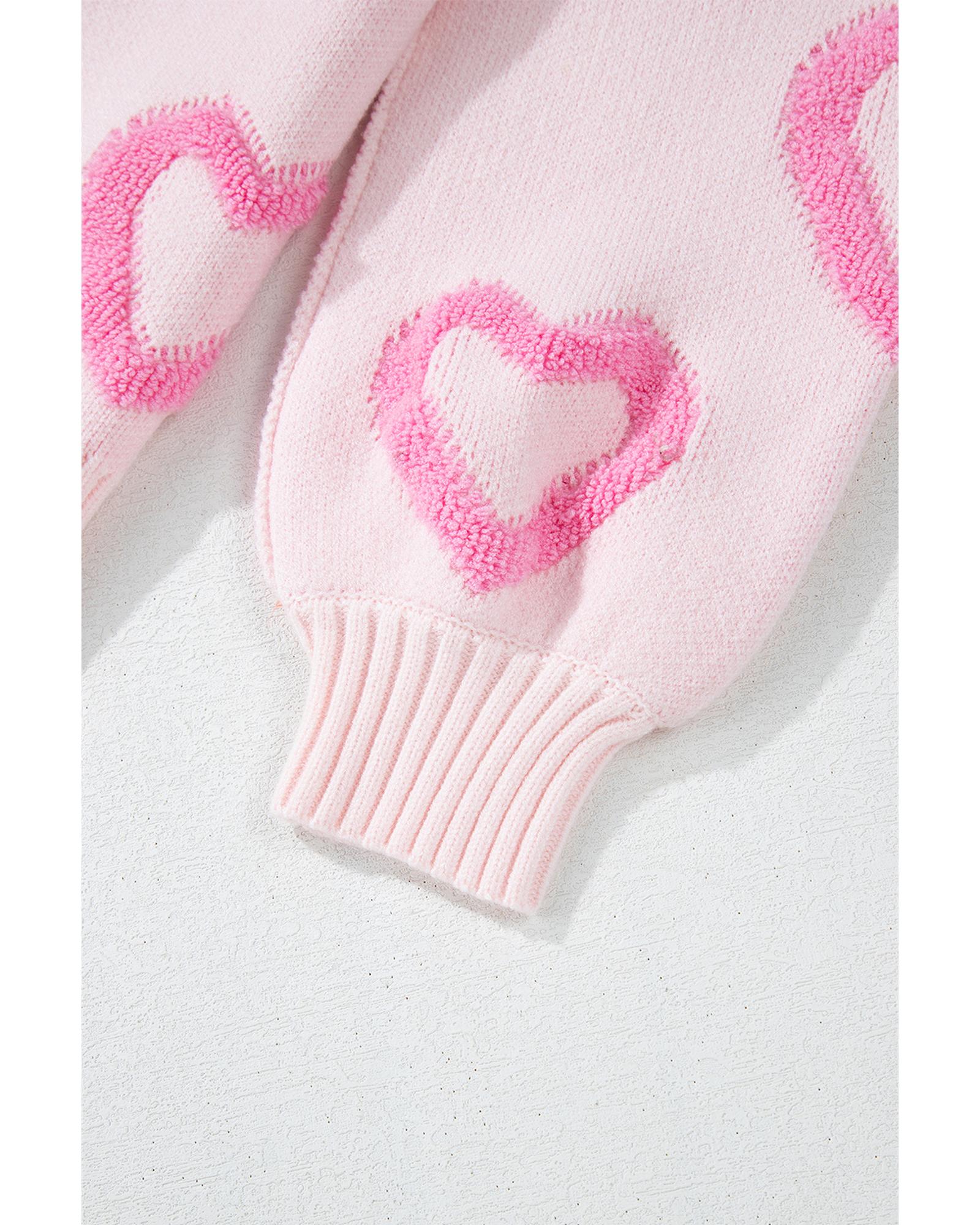 Pink Heart Shape Bubble Sleeve Baggy Sweater - XL