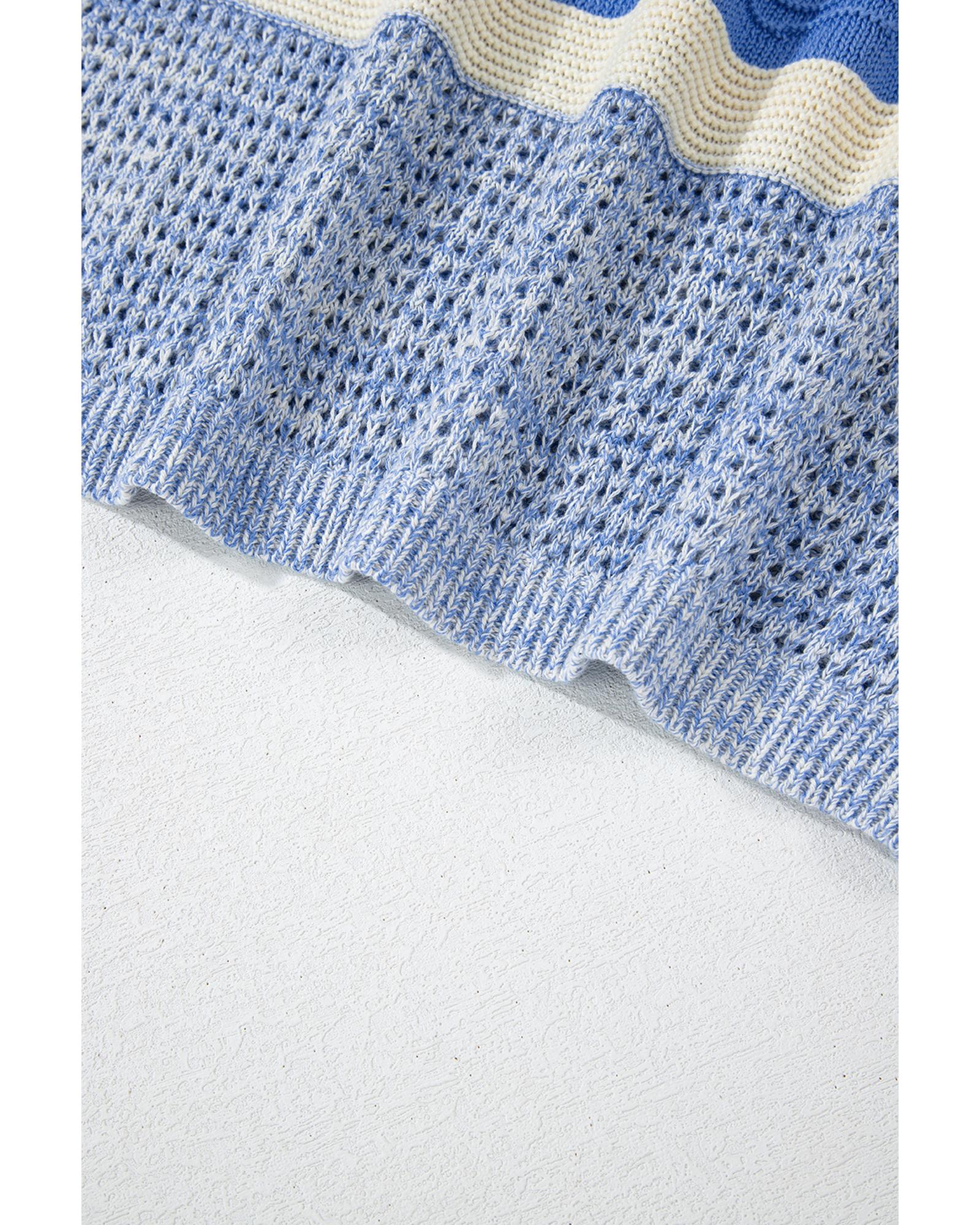 Light Blue Open Stitch Puff Sleeve Sweater - M