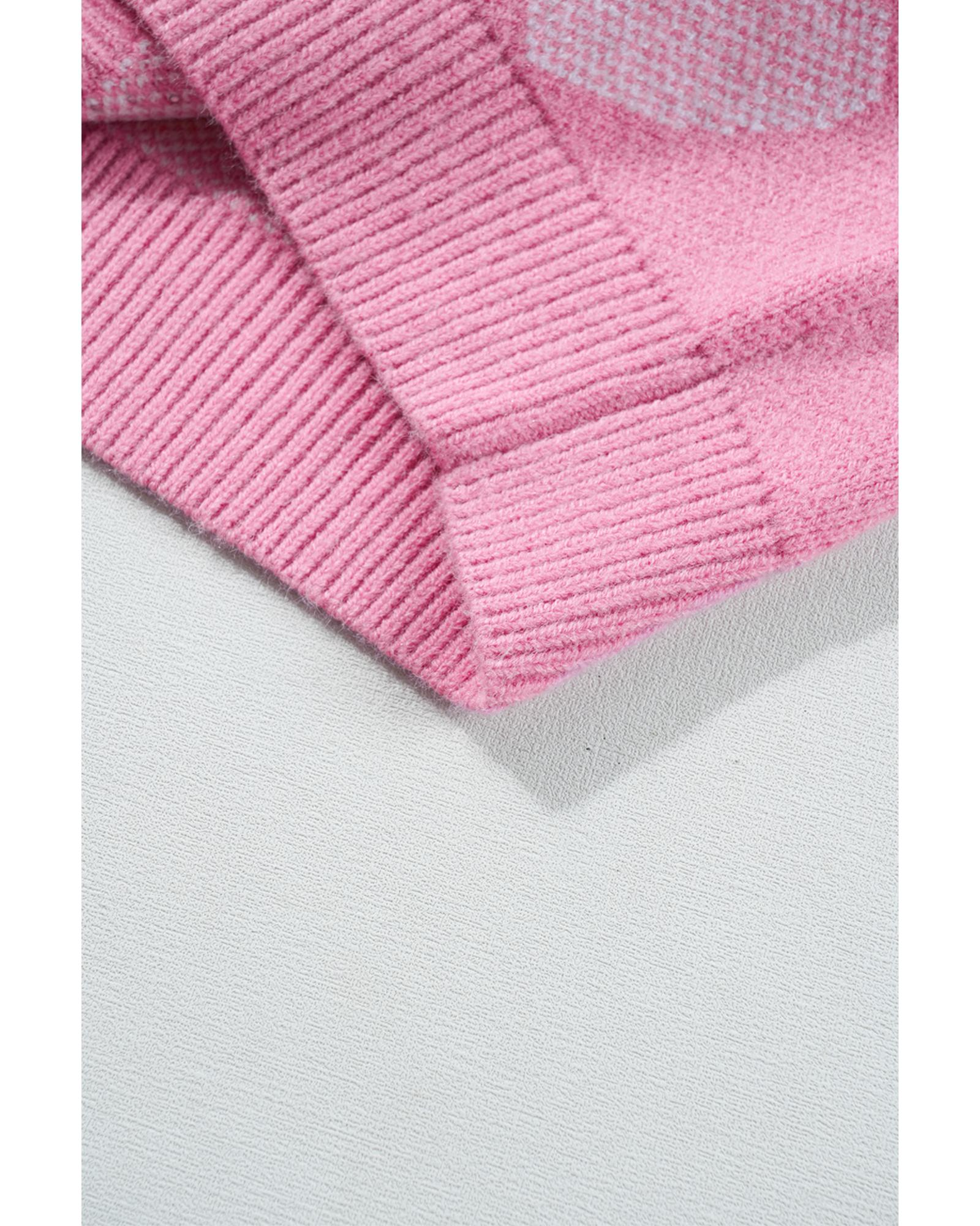 Pink Pearled Heart Print Valentines Crew Neck Sweater - S