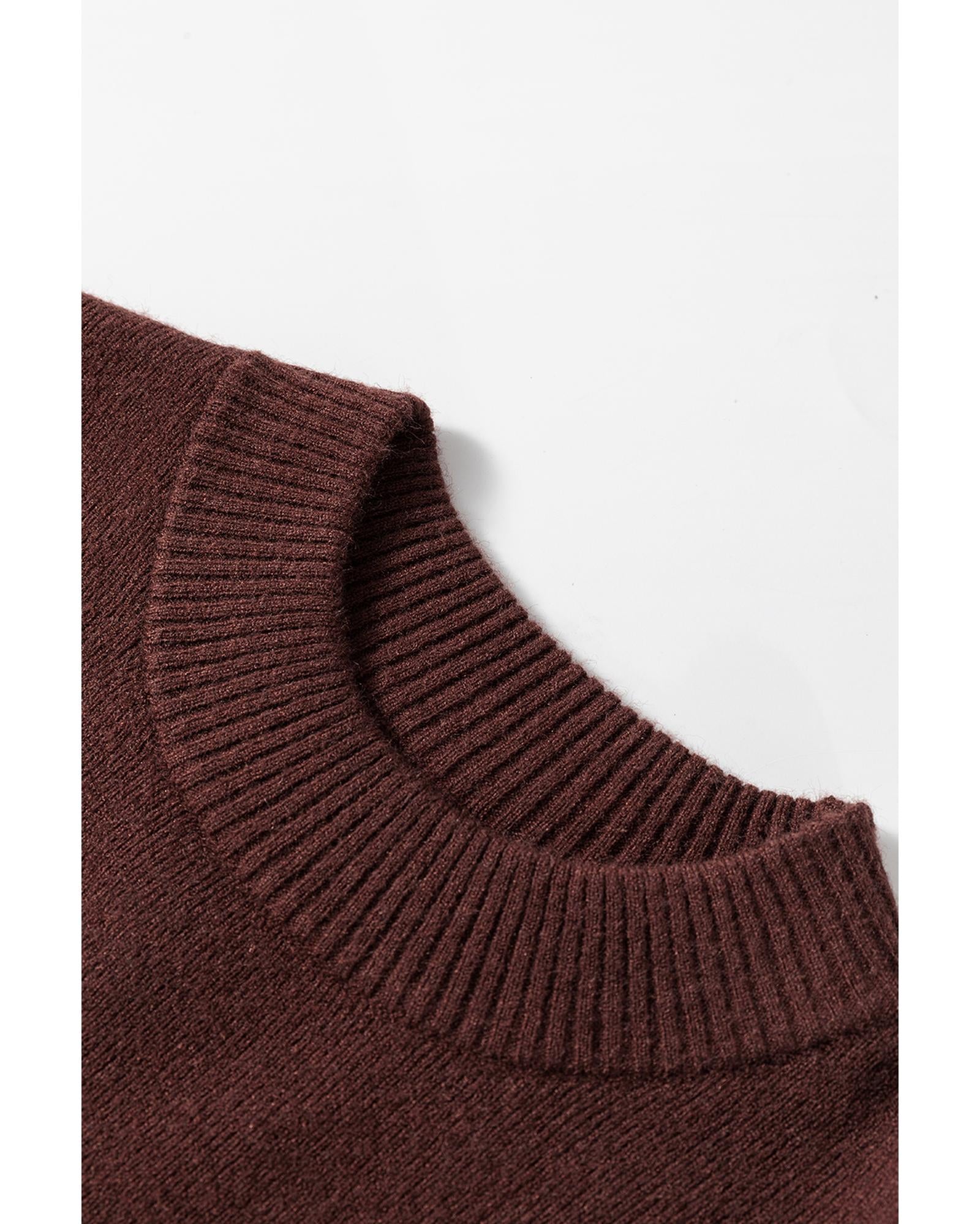 Coffee Slim Fit Mock Neck Side Slit Sweater Dress - L