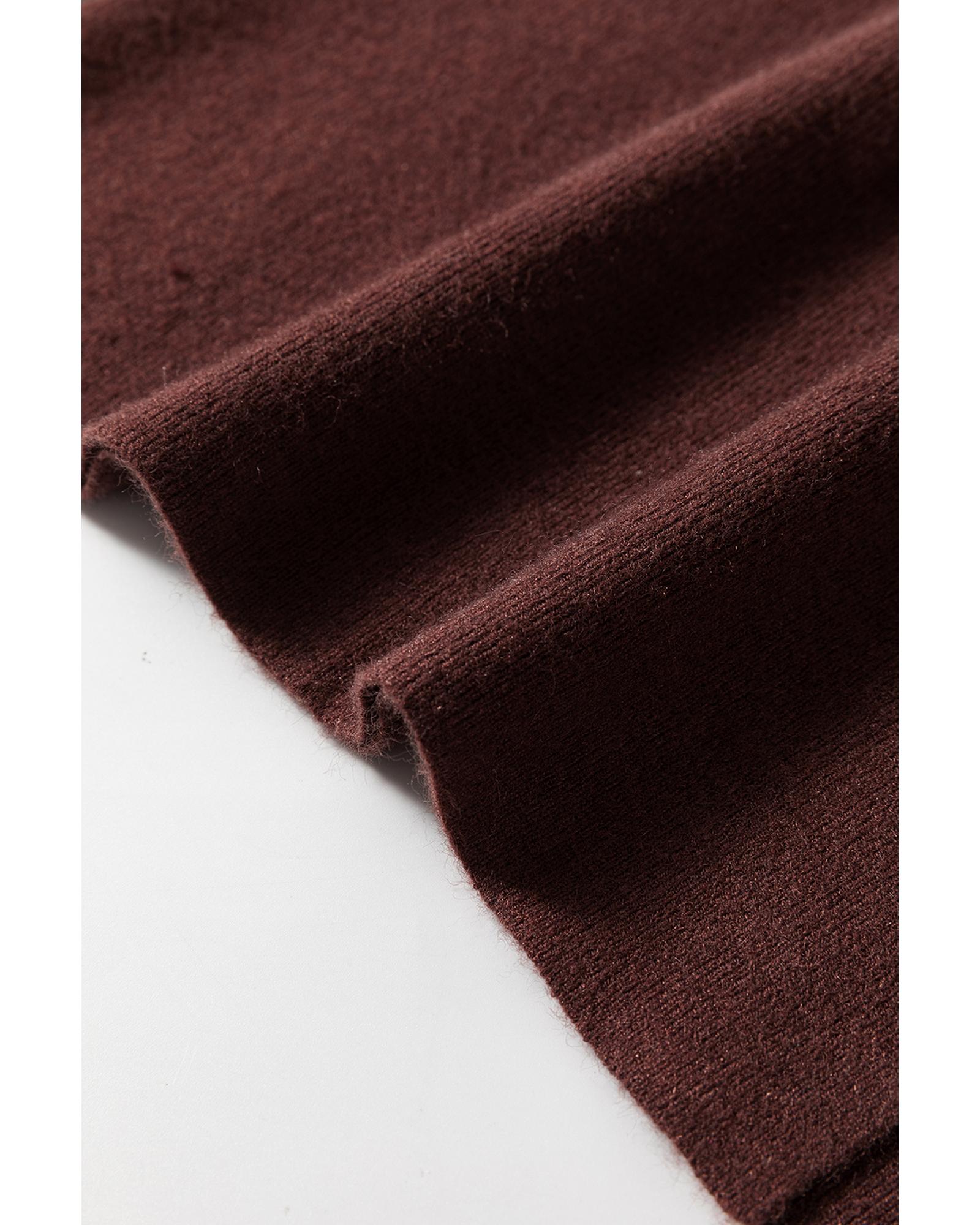 Coffee Slim Fit Mock Neck Side Slit Sweater Dress - L