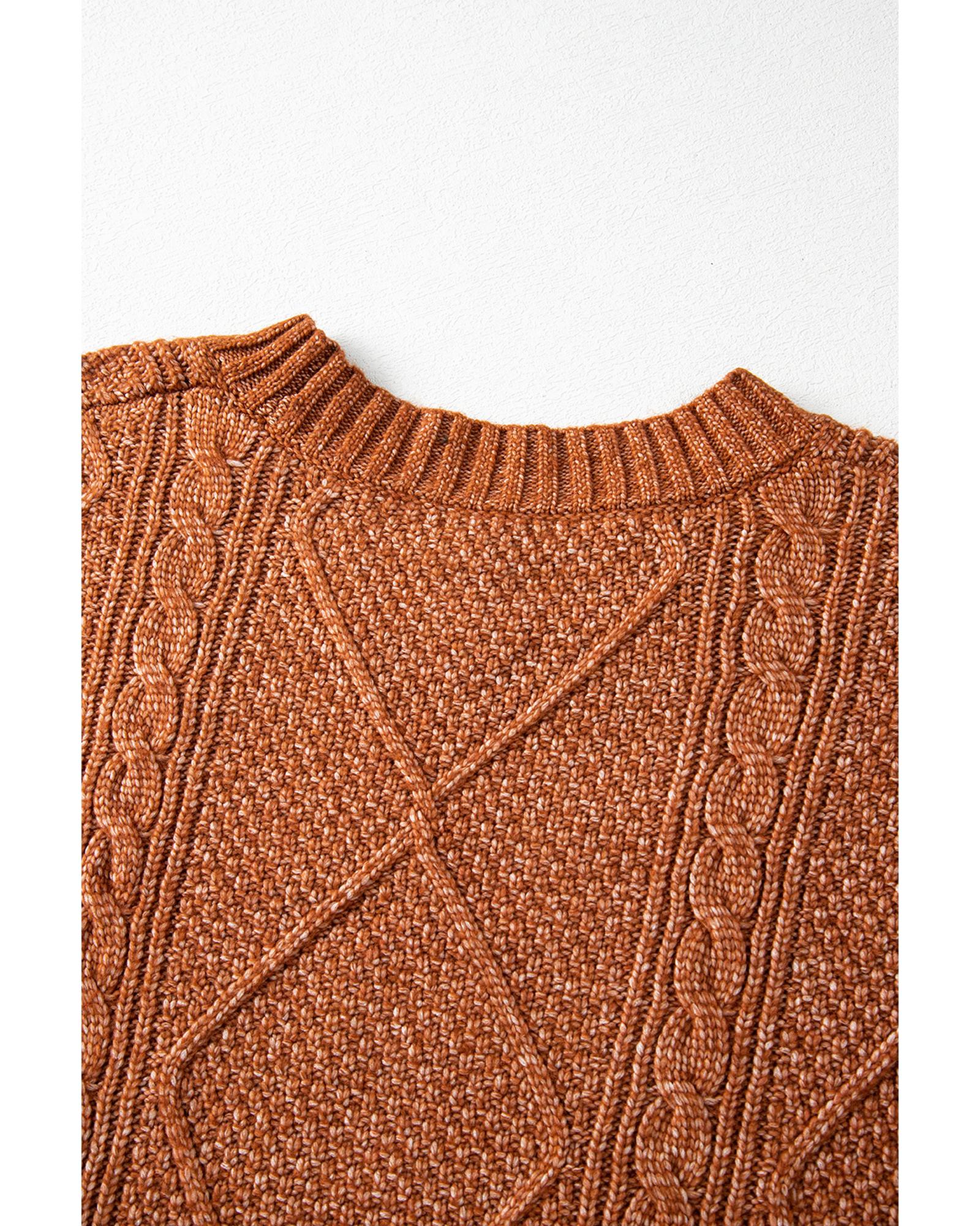 Coffee Cable Knit Drop Shoulder Loose Fit Sweater Dress - L