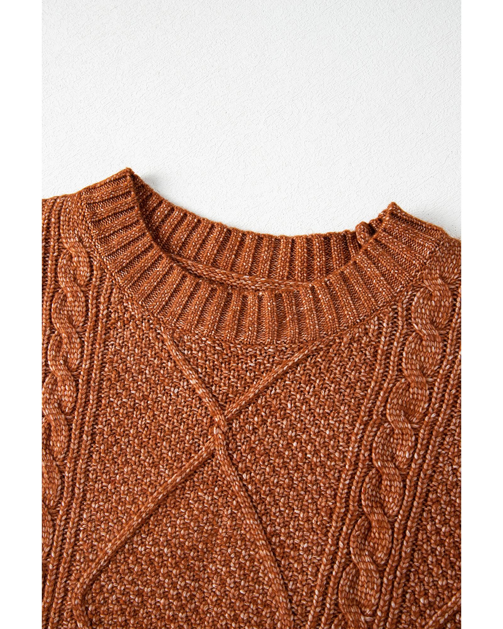 Coffee Cable Knit Drop Shoulder Loose Fit Sweater Dress - L