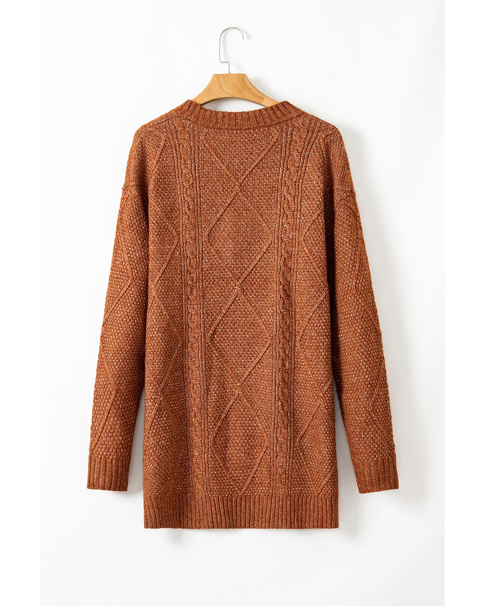 Coffee Cable Knit Drop Shoulder Loose Fit Sweater Dress - L