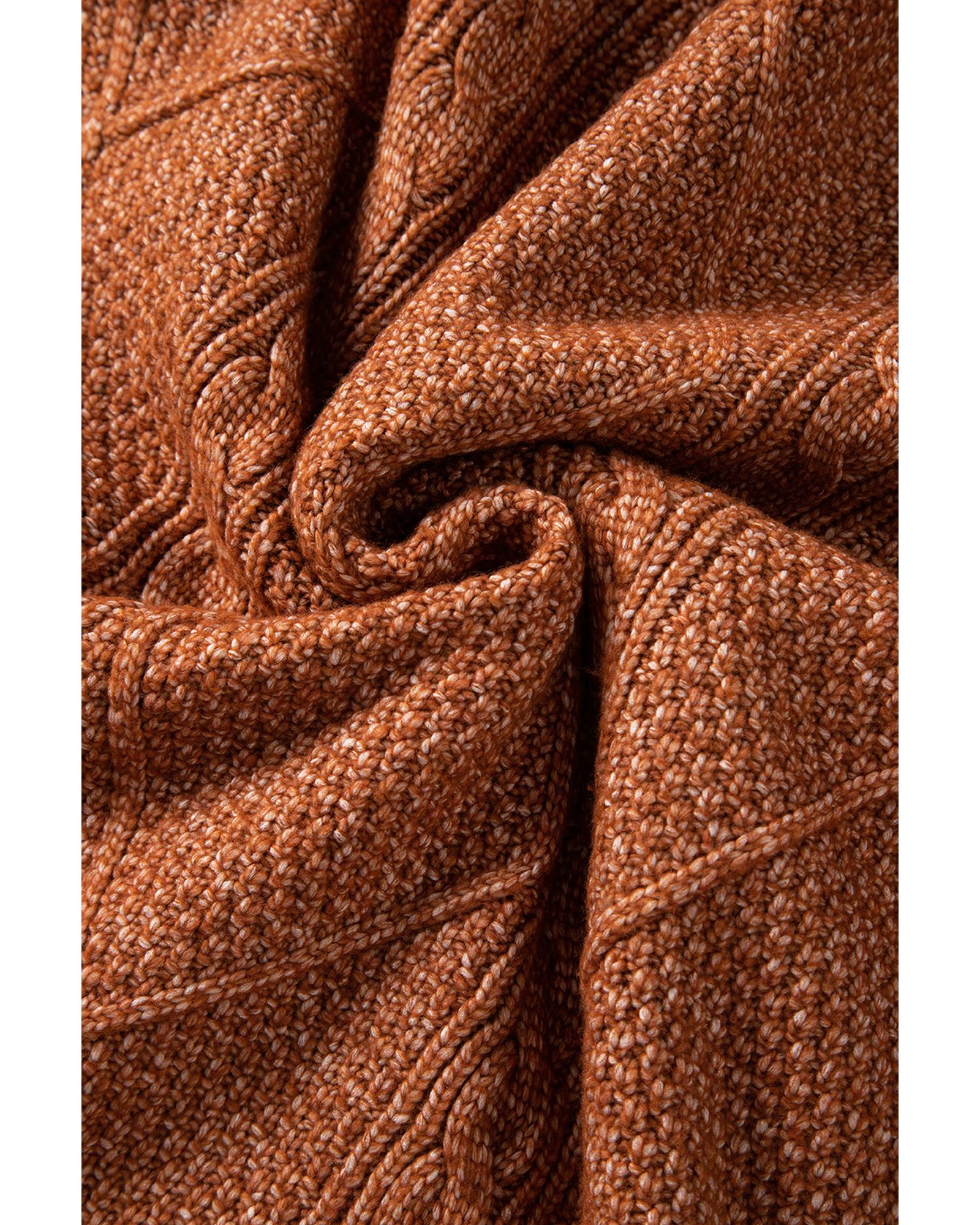 Coffee Cable Knit Drop Shoulder Loose Fit Sweater Dress - L