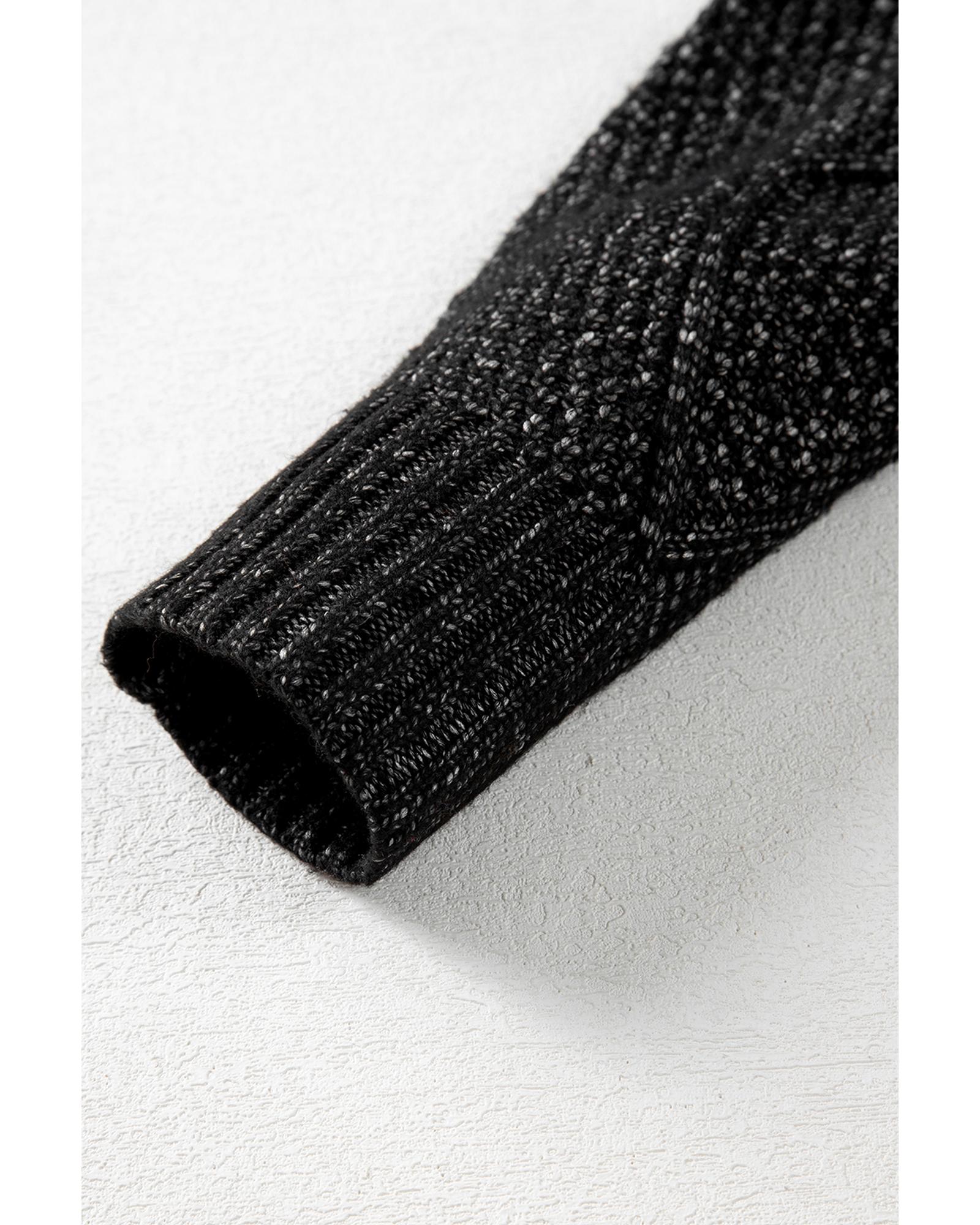 Black Cable Knit Drop Shoulder Loose Fit Sweater Dress - M