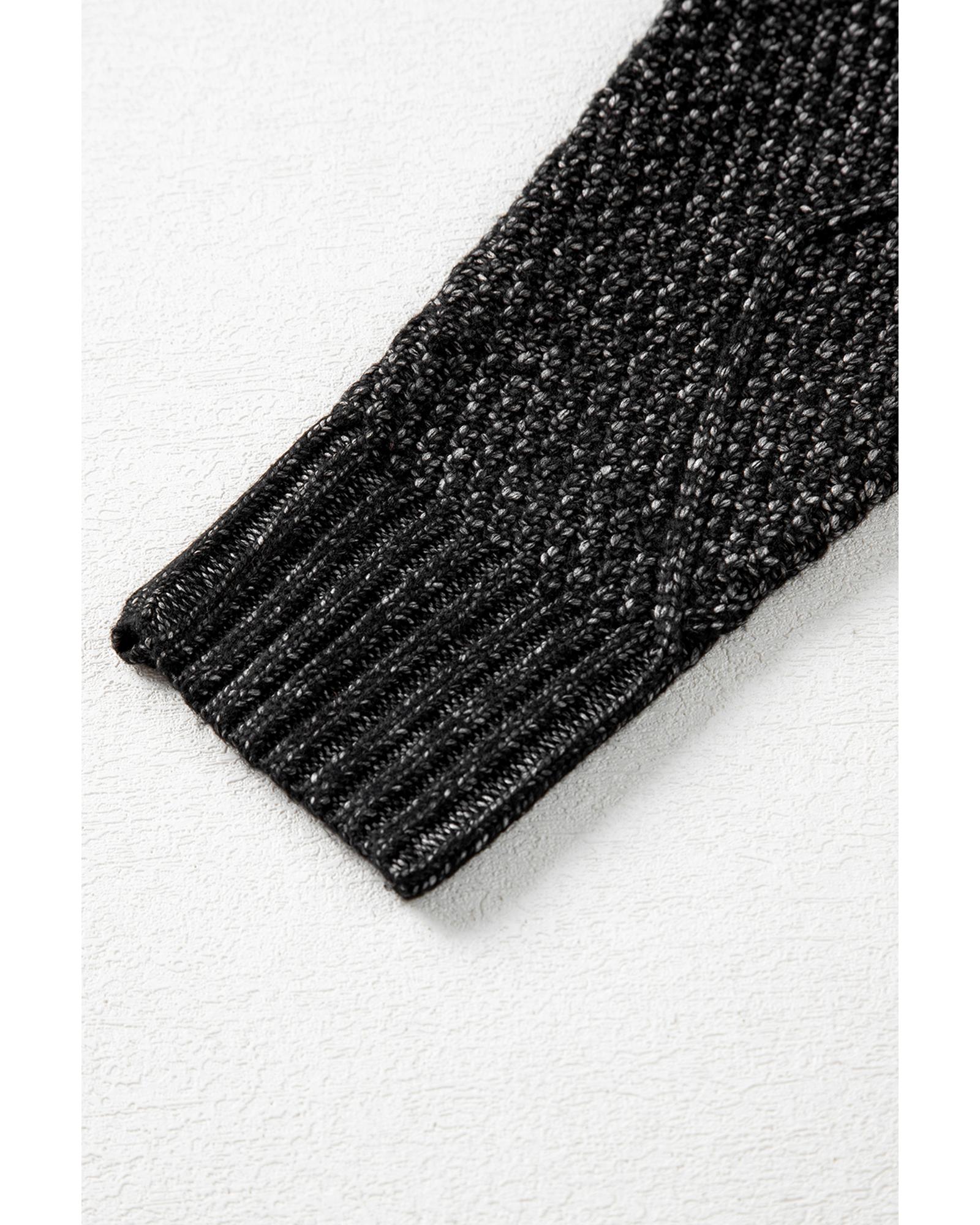 Black Cable Knit Drop Shoulder Loose Fit Sweater Dress - XL