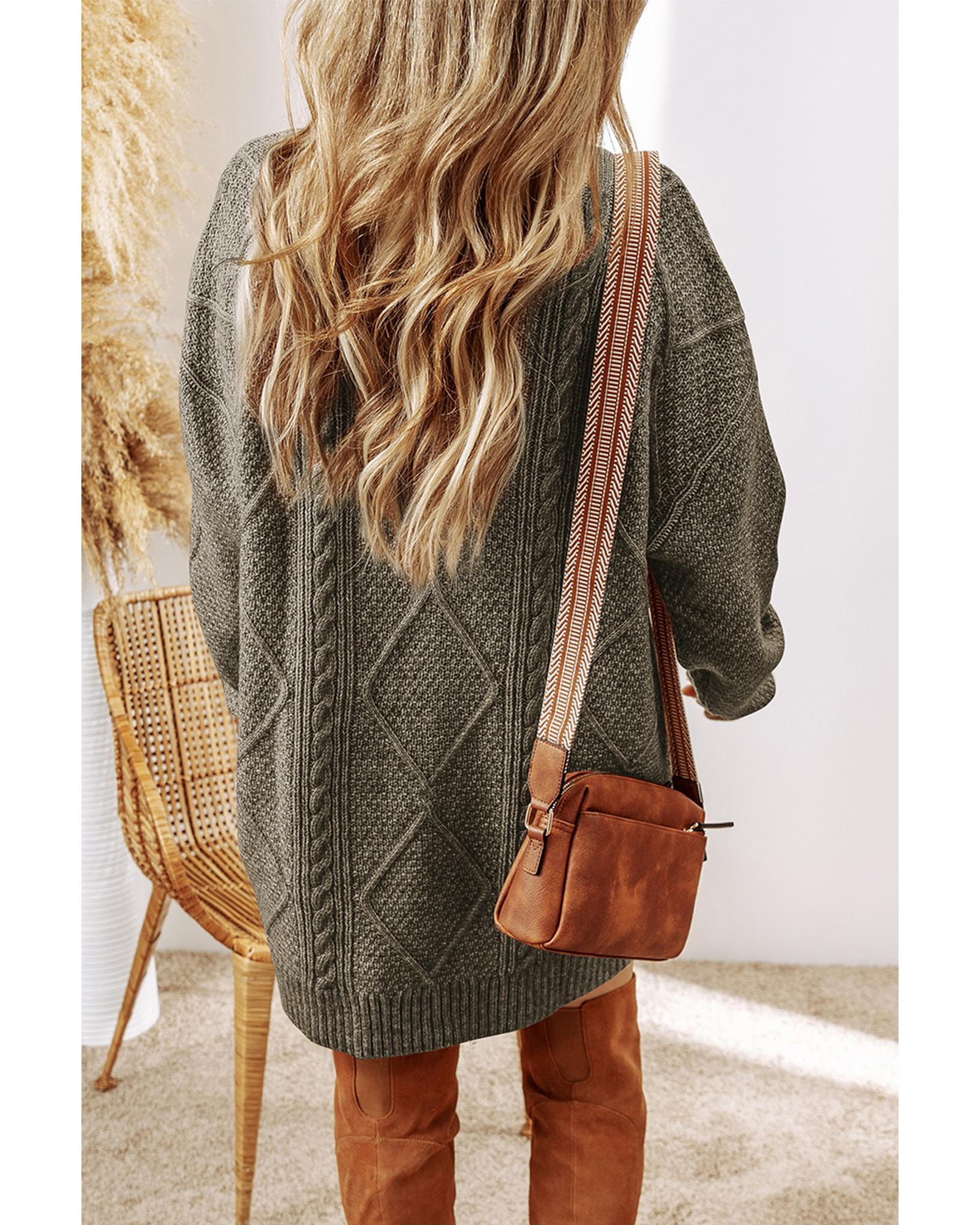 Mist Green Cable Knit Drop Shoulder Loose Fit Sweater Dress - L