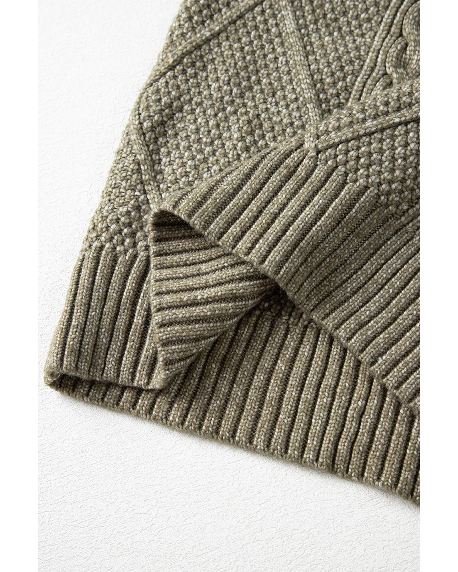 Mist Green Cable Knit Drop Shoulder Loose Fit Sweater Dress - L