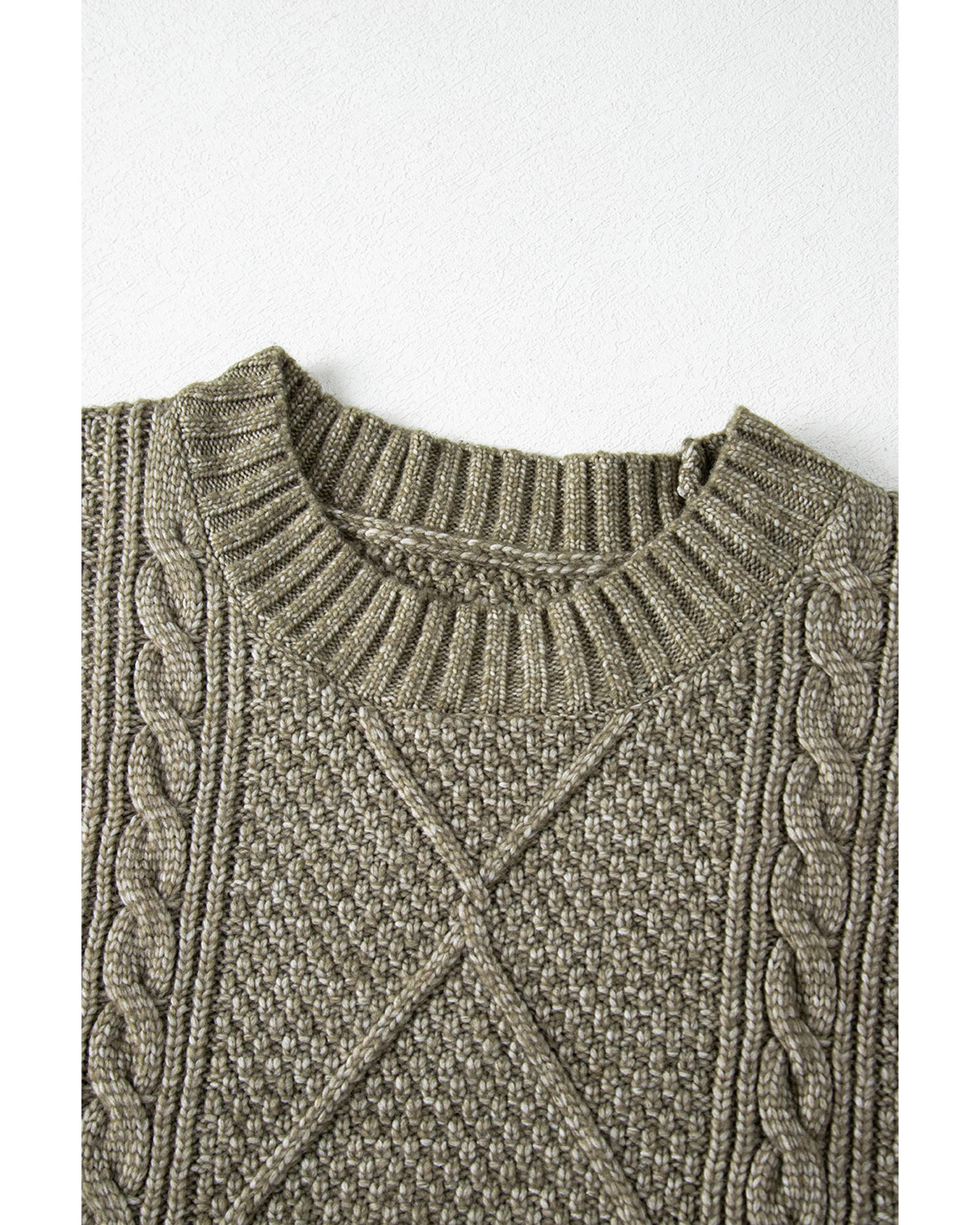 Mist Green Cable Knit Drop Shoulder Loose Fit Sweater Dress - M