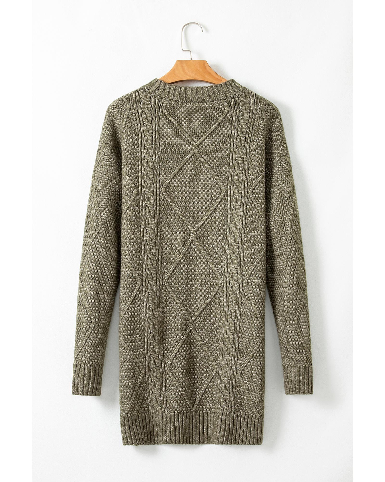 Mist Green Cable Knit Drop Shoulder Loose Fit Sweater Dress - XL
