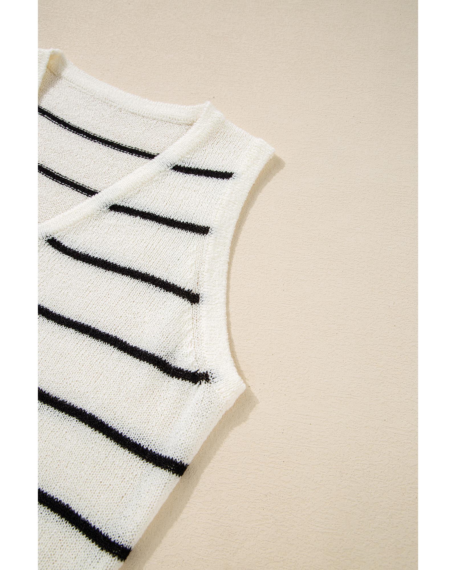 Black Stripe Buttoned V Neck Slim Fit Sweater Vest - M