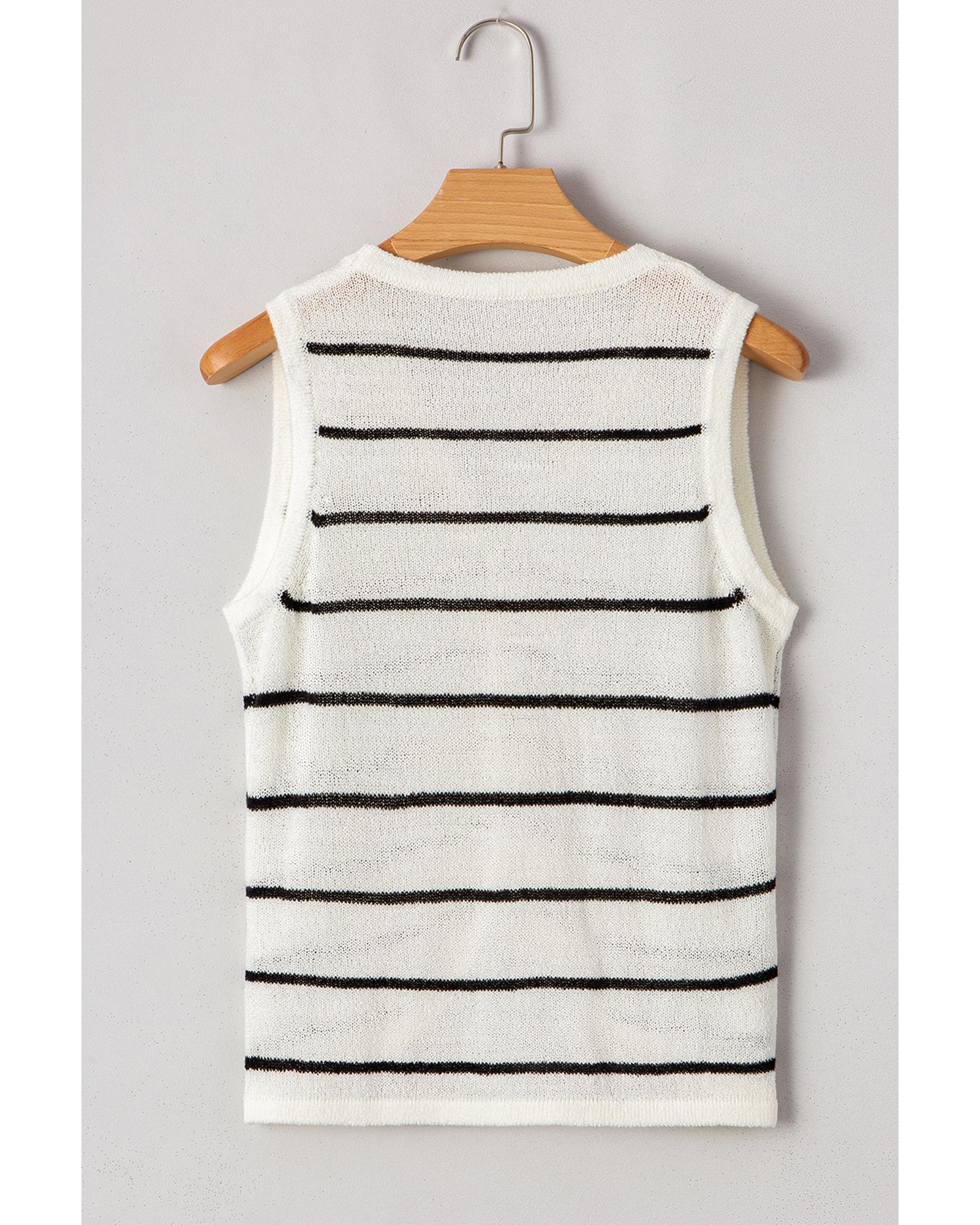 Black Stripe Buttoned V Neck Slim Fit Sweater Vest - XL