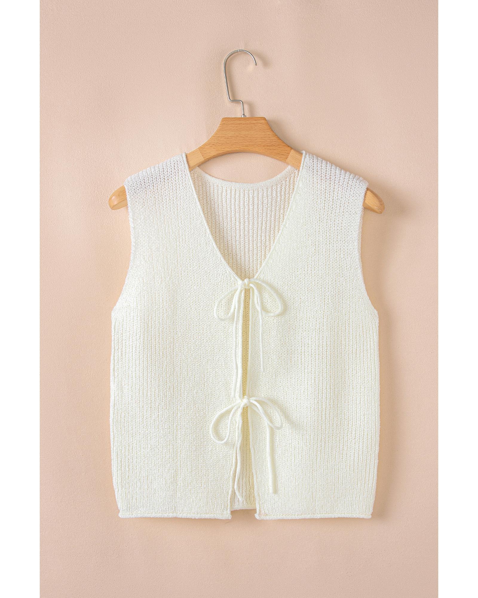 Beige Lace-up Front V Neck Sweater Vest - XL