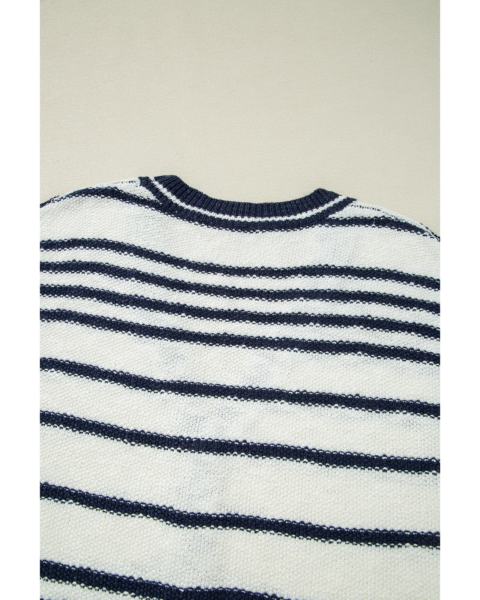 Blue Stripe Loose Buttoned V Neck Sweater Vest - L
