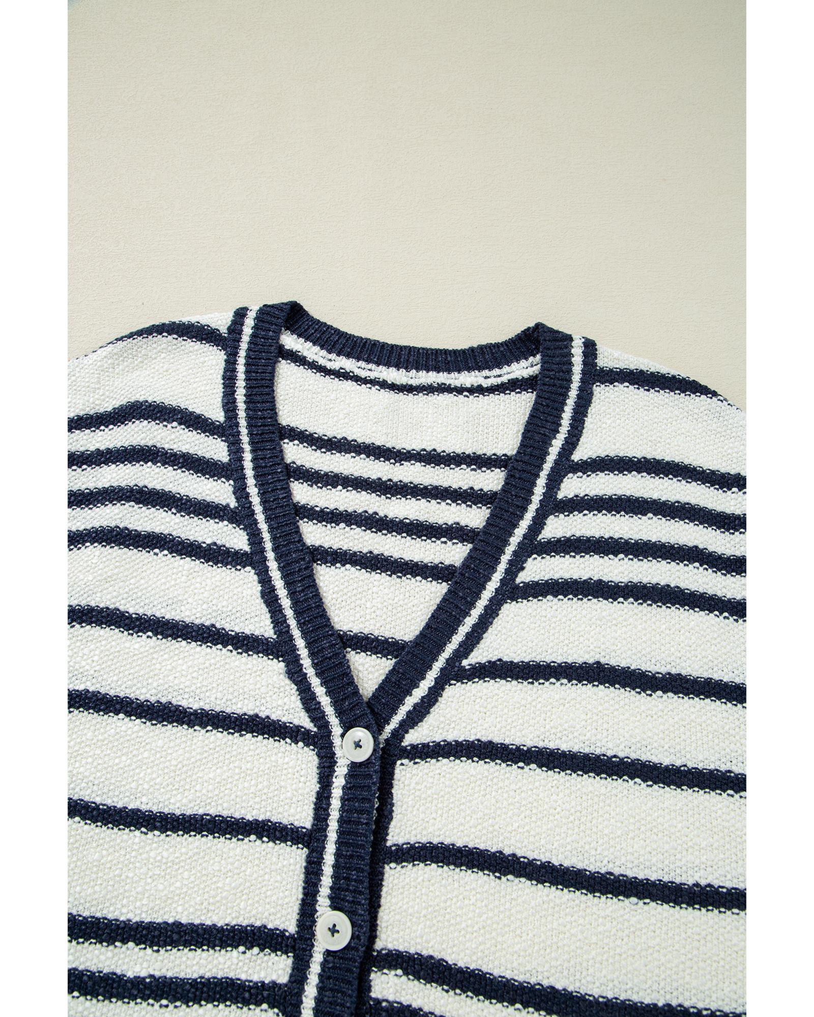 Blue Stripe Loose Buttoned V Neck Sweater Vest - M