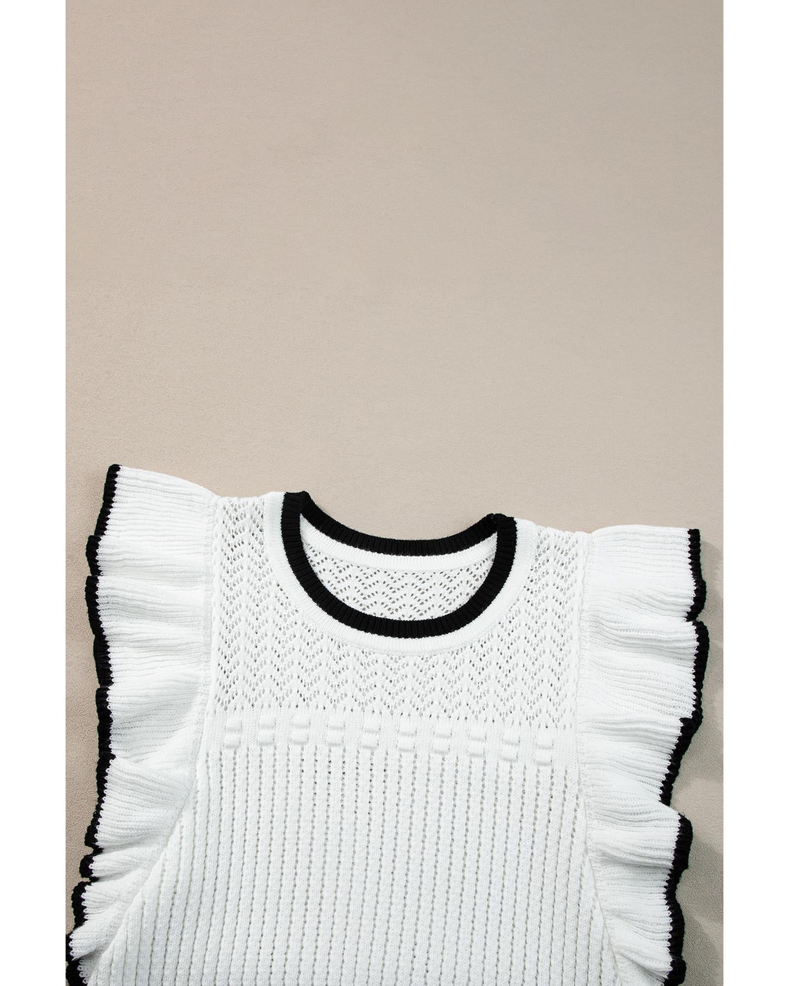 White Crochet Eyelet Flounce Tank Top - L