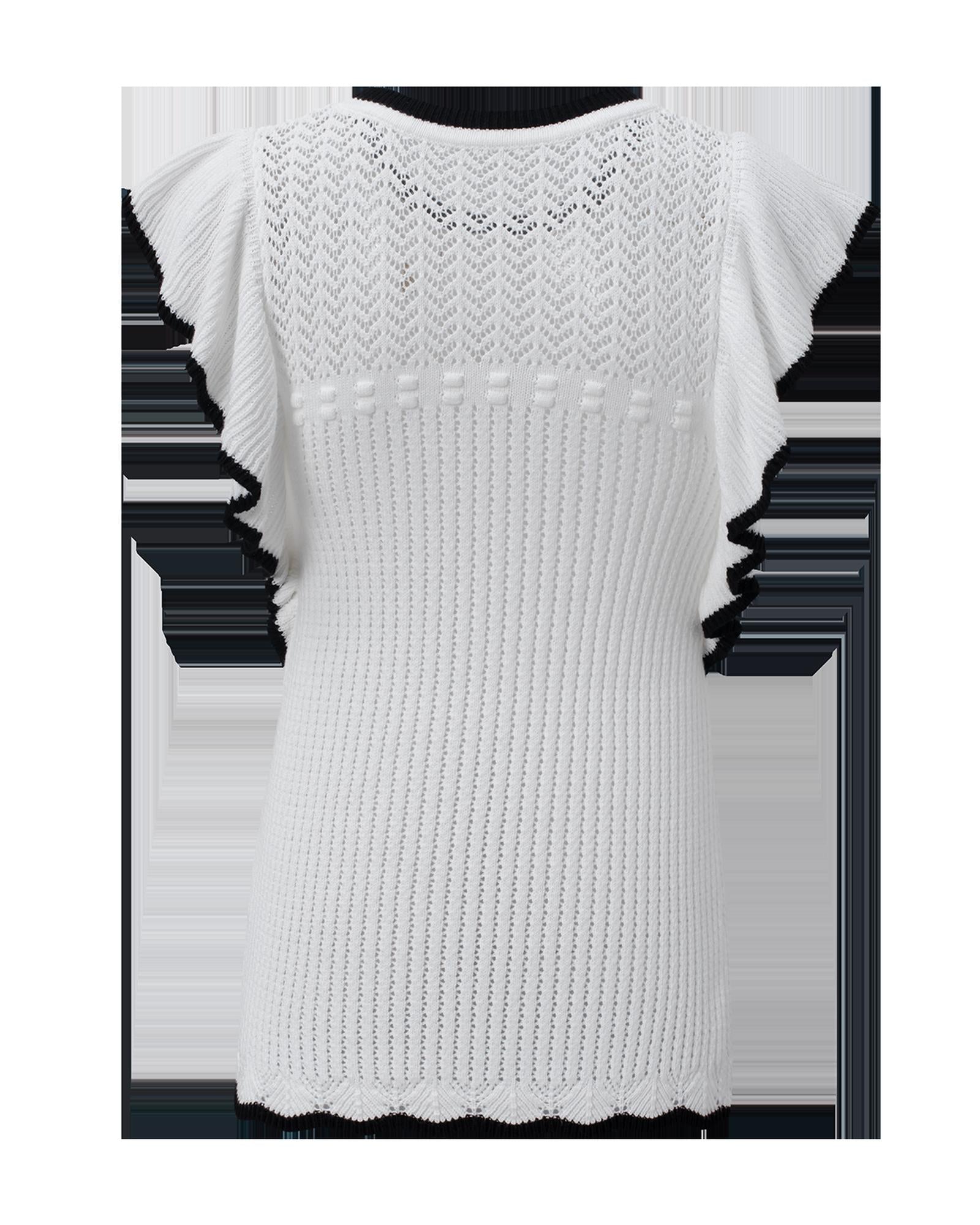 White Crochet Eyelet Flounce Tank Top - L