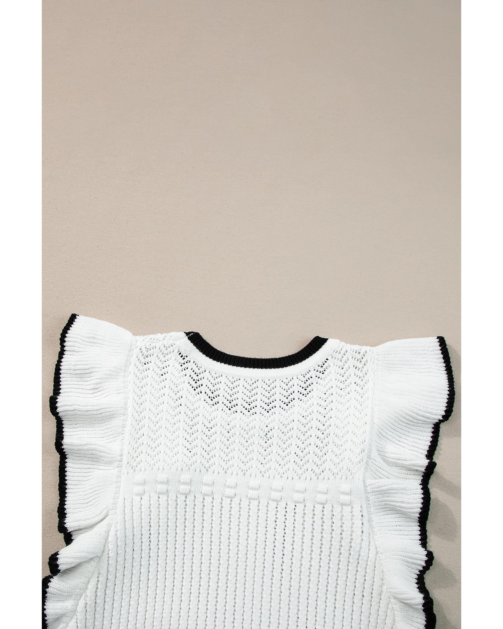 White Crochet Eyelet Flounce Tank Top - S