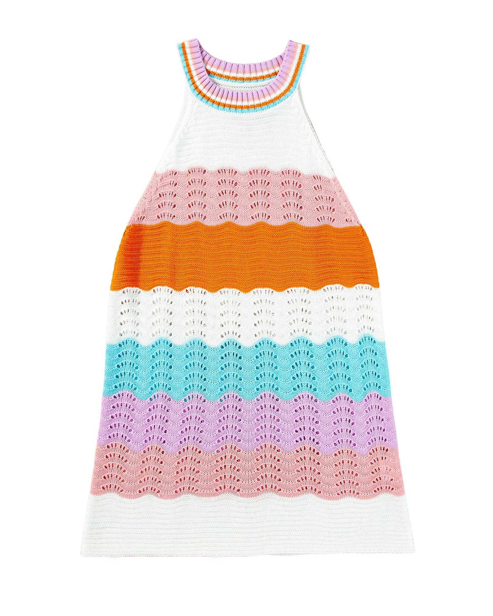 Multicolour Wavy Striped Print Textured Knit Sleeveless Sweater Top - XL