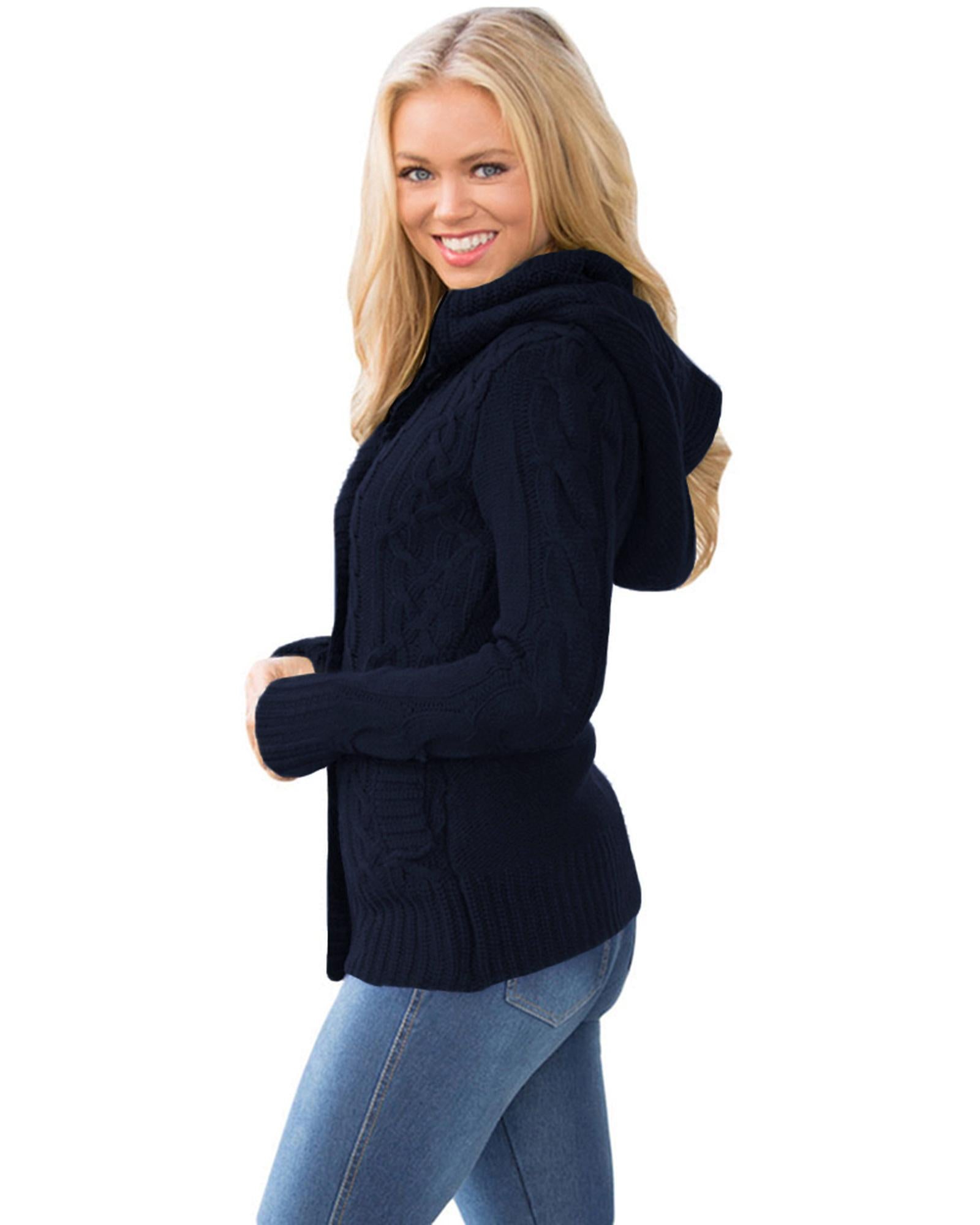 Navy Blue Long Sleeve Button-up Hooded Cardigans - 2XL