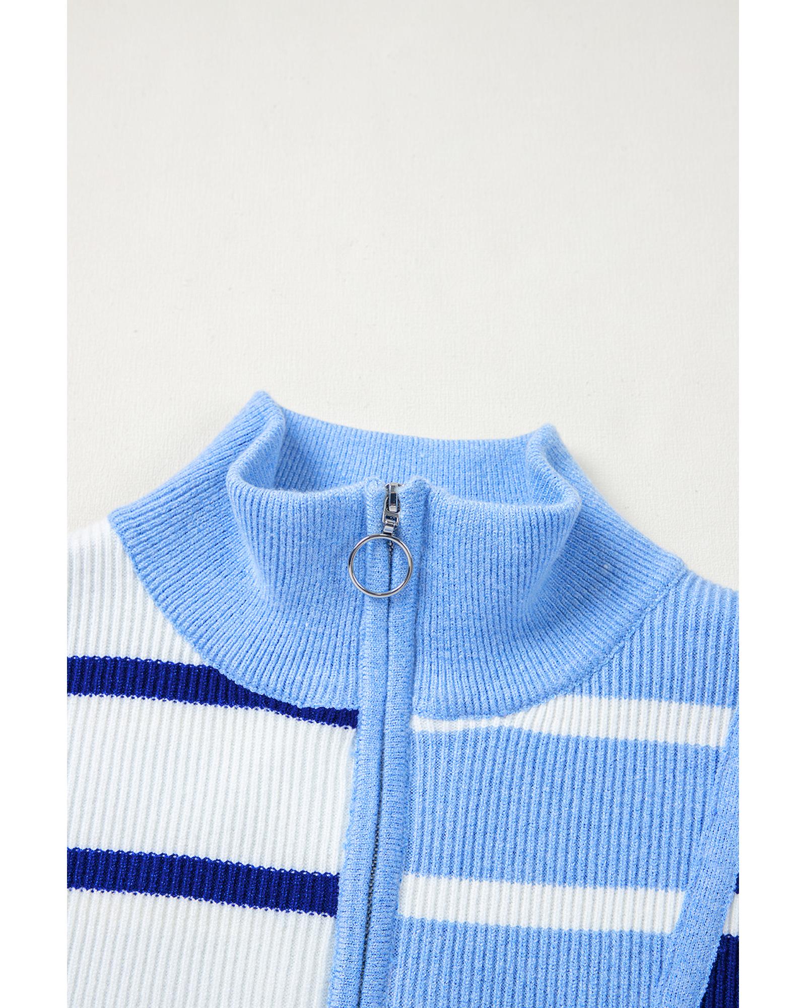 Sky Blue Stripe Colorblock Quarter Zip Collar Sweater Vest - 2XL