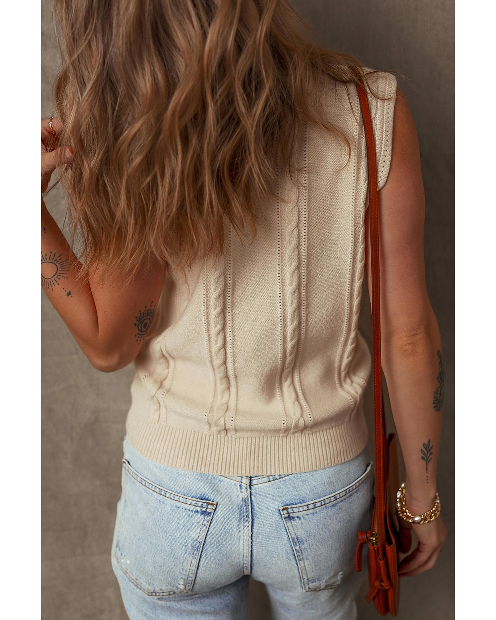 Jet Stream Embroidered Floral Cable Knit Sweater Vest - L