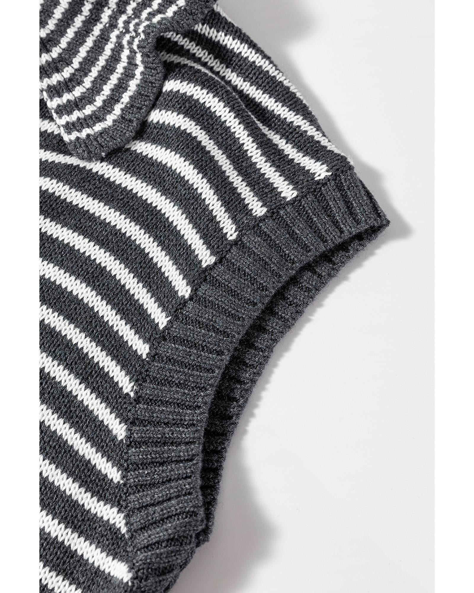Gray Stripe Collared V Neck Sweater Vest with Pockets - L