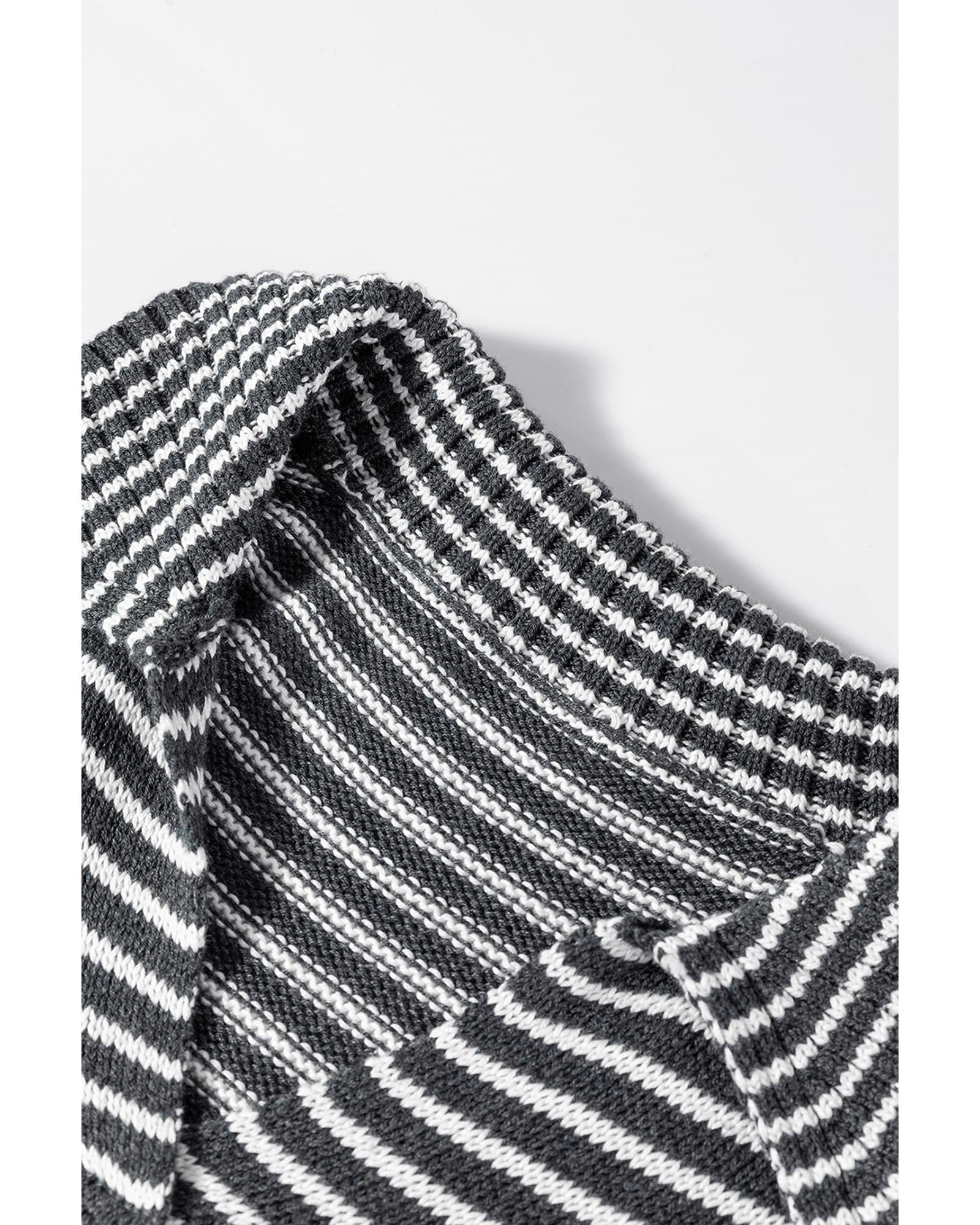 Gray Stripe Collared V Neck Sweater Vest with Pockets - M
