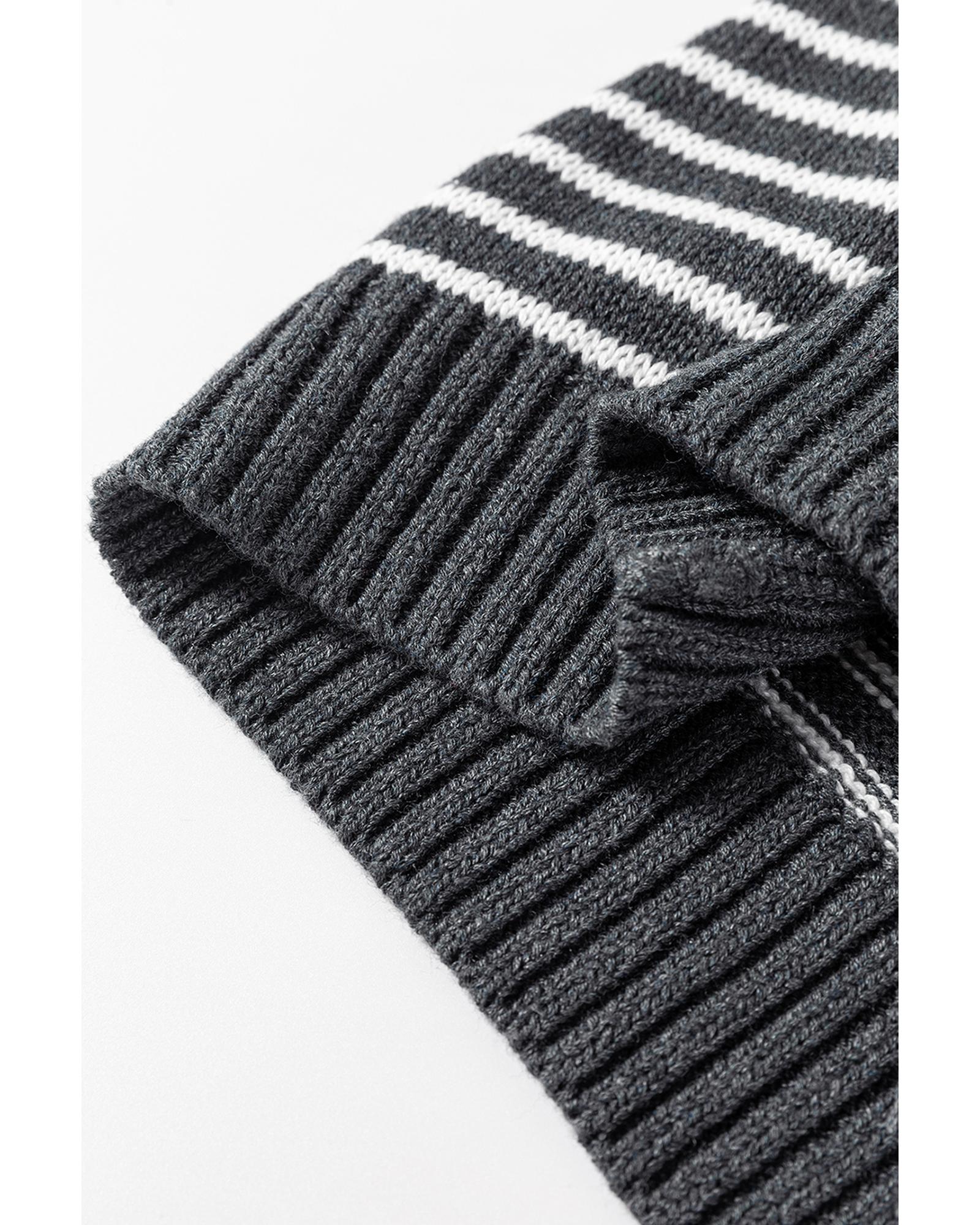Gray Stripe Collared V Neck Sweater Vest with Pockets - S