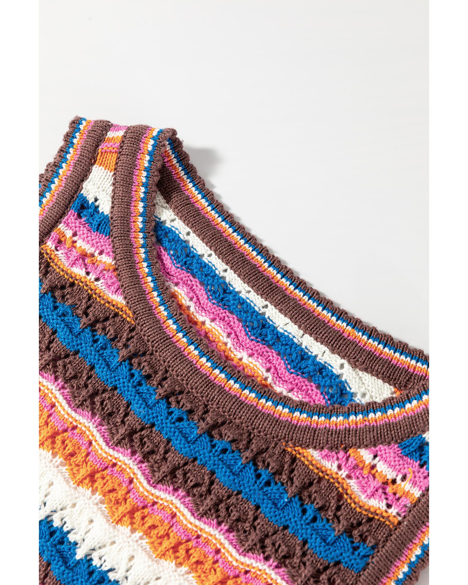 Dark Blue Striped Textured Knit Crew Neck Sweater Vest - L
