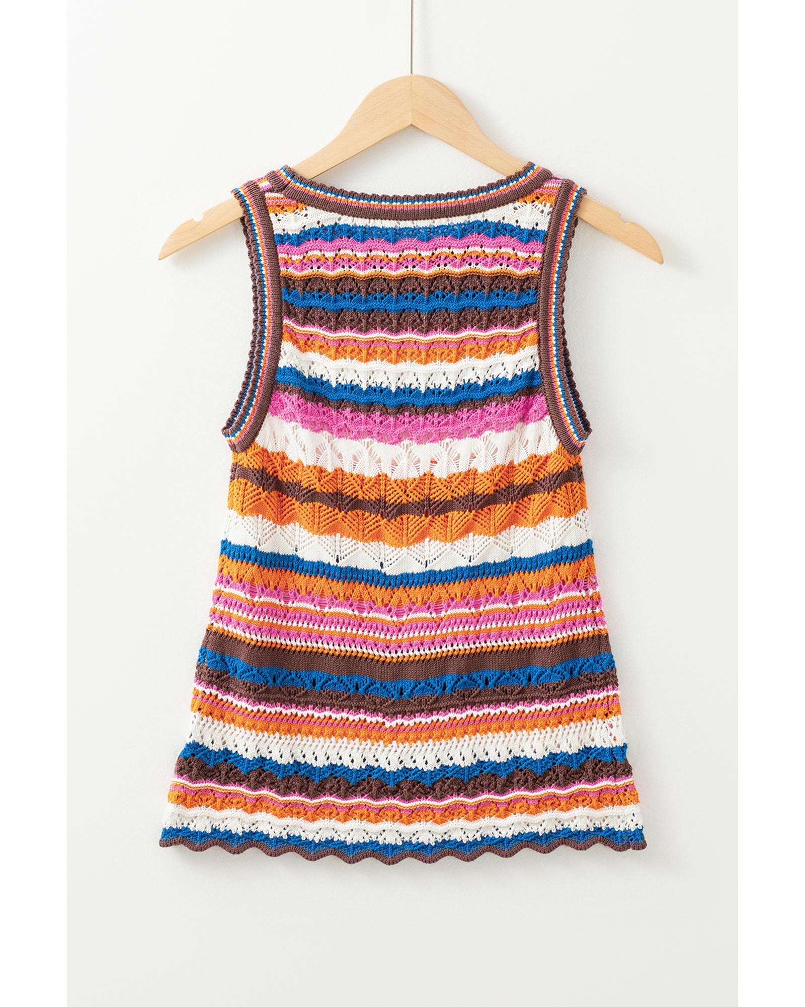Dark Blue Striped Textured Knit Crew Neck Sweater Vest - L
