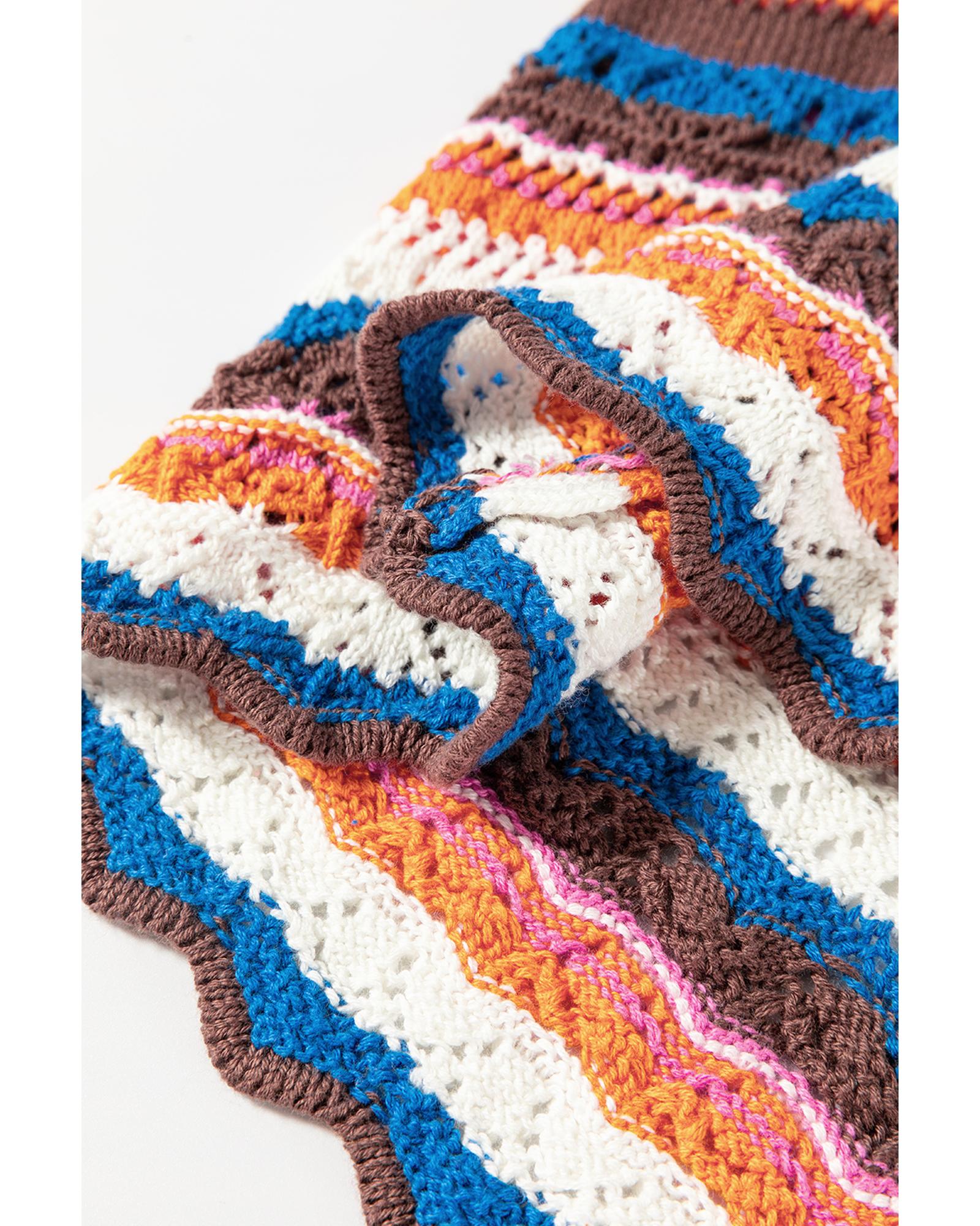 Dark Blue Striped Textured Knit Crew Neck Sweater Vest - S