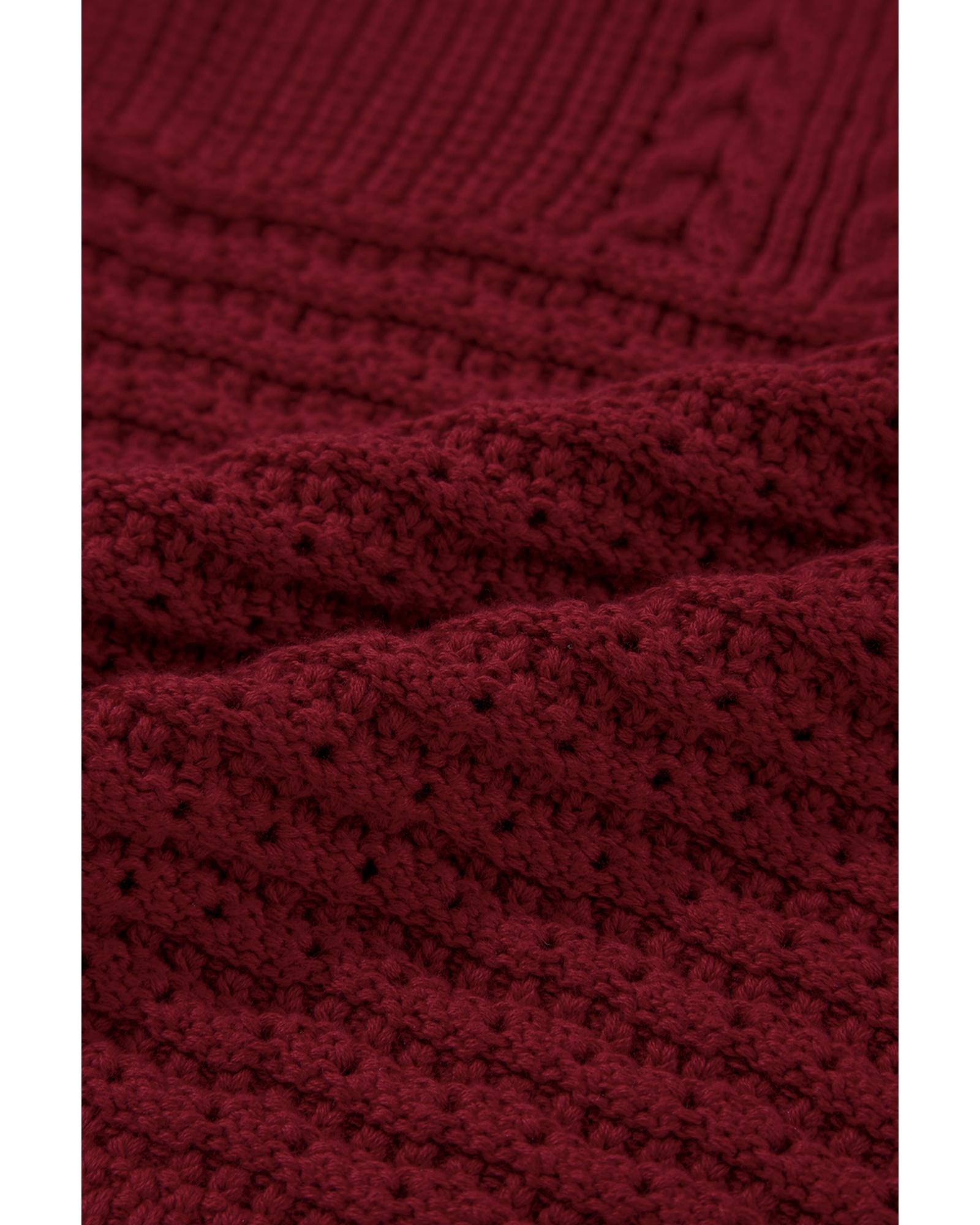 Burgundy Cable Knit Pointelle Slim Fit V Neck Sweater Vest - XL