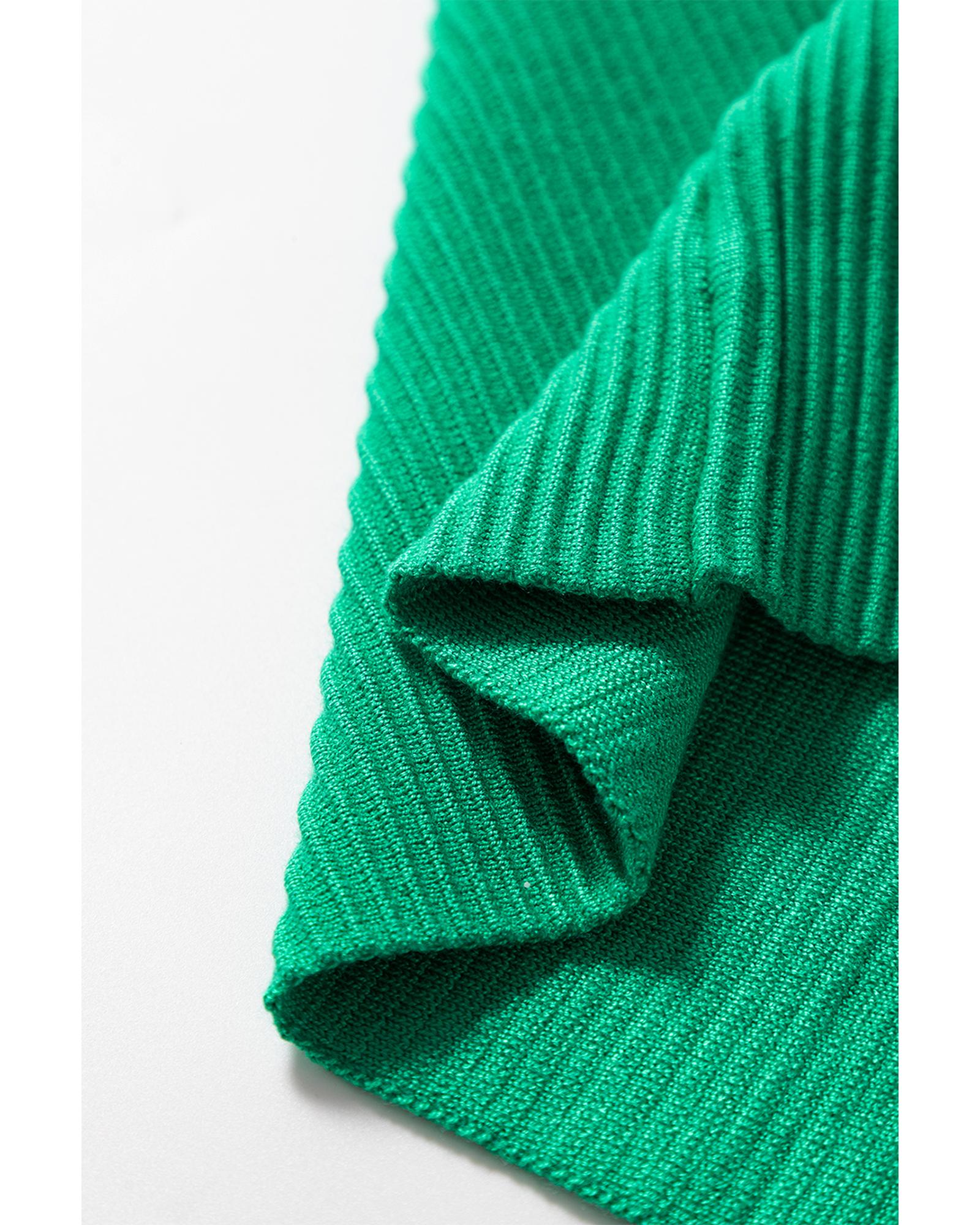 Dark Green Ribbed Criss Cross Halter Neck Sheath Sweater Tank Top - XL