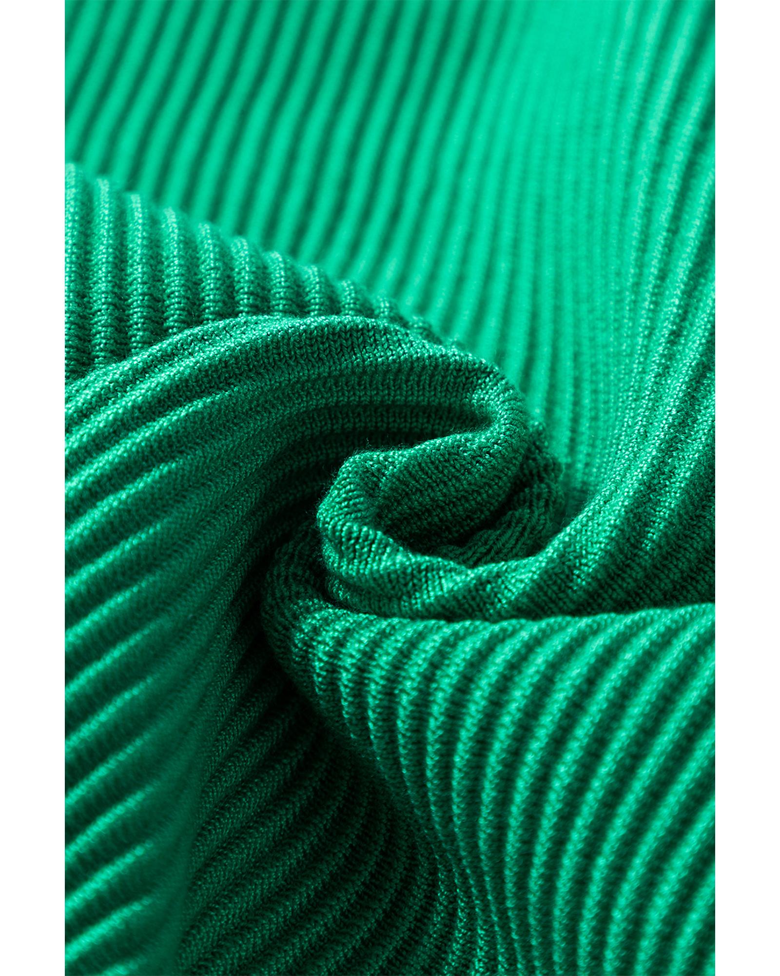 Dark Green Ribbed Criss Cross Halter Neck Sheath Sweater Tank Top - XL