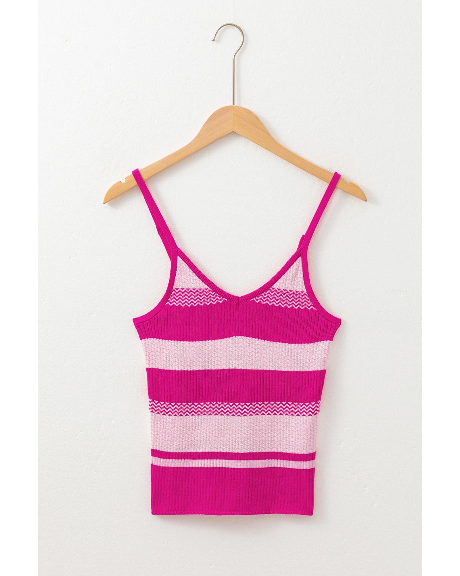 Red Stripe Spaghetti Strap V Neck Sweater Vest - S