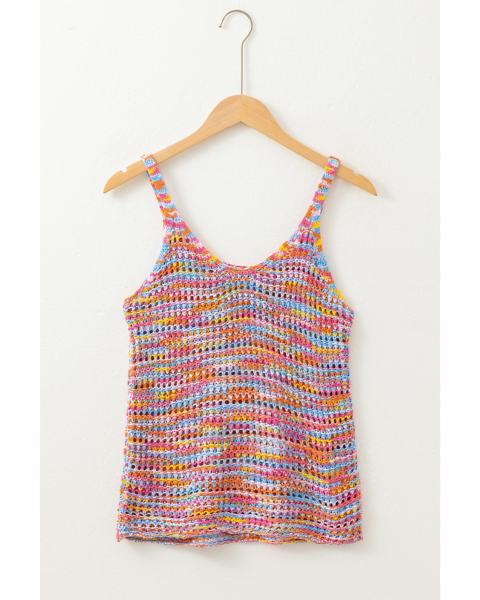 Pink Color Contrast Crochet Loose Fit Sweater Vest - L