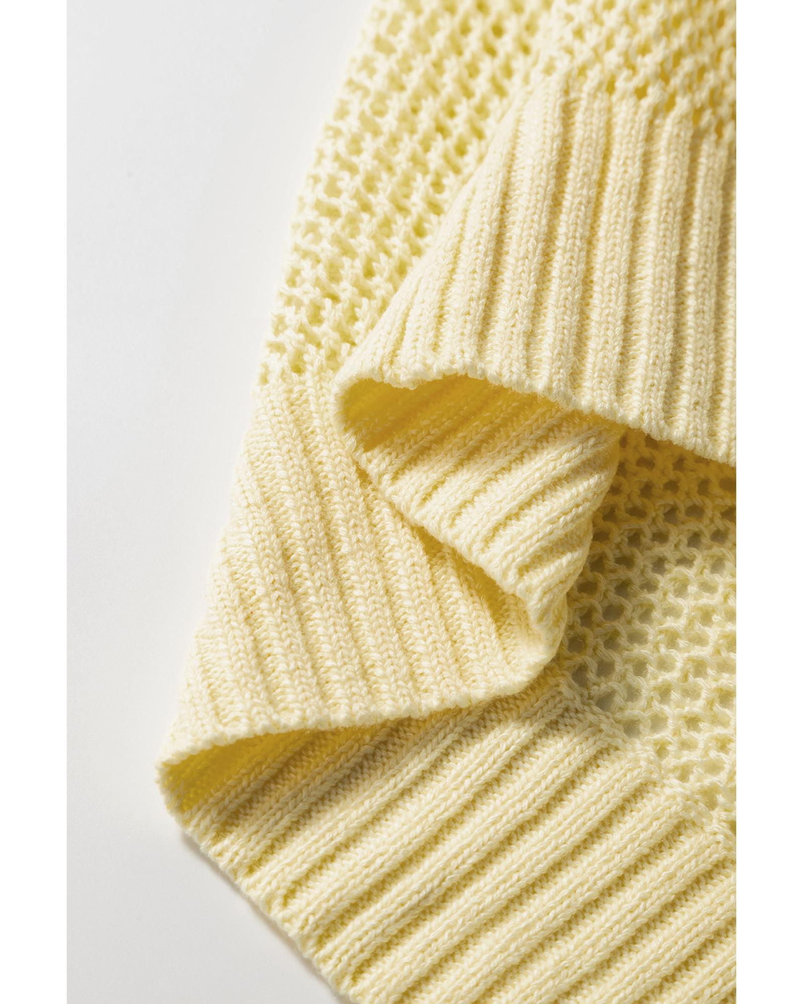 Yellow Solid Color Hollowed Knit Round Neck Sweater Vest - M