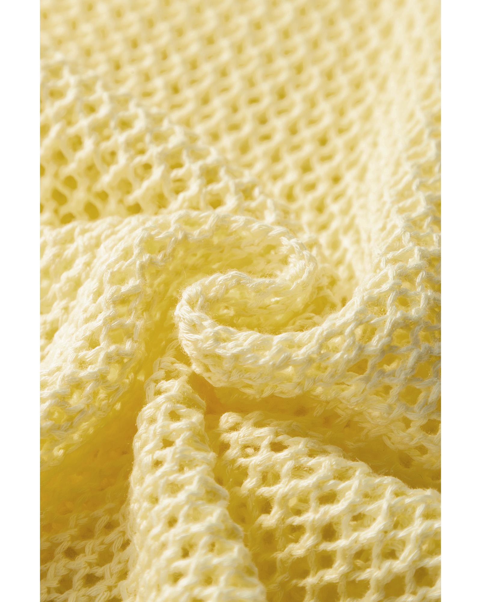 Yellow Solid Color Hollowed Knit Round Neck Sweater Vest - M