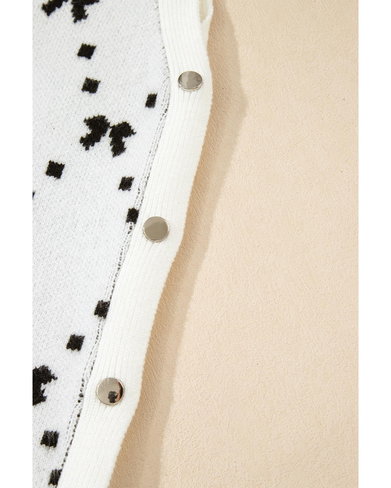 White Bow Pattern Buttoned Side Cropped Sweater Vest - M